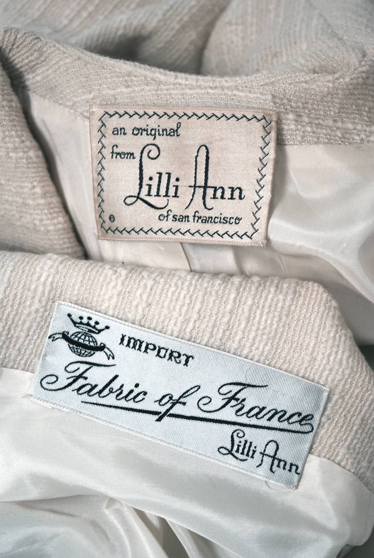 1940's LilliAnn Elegant IvoryWhite Wool Rockabilly Princess Swing