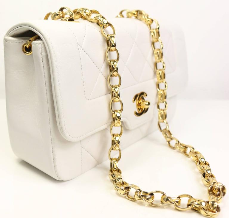 Chanel White Quilted Lambskin Mini Flap Bag with Gold Chain at 1stdibs