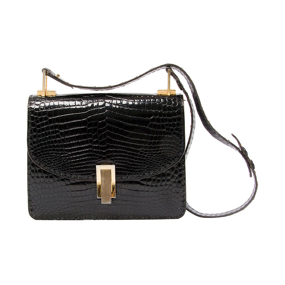 Vintage Black Crocodile Shoulder Bag at 1stDibs