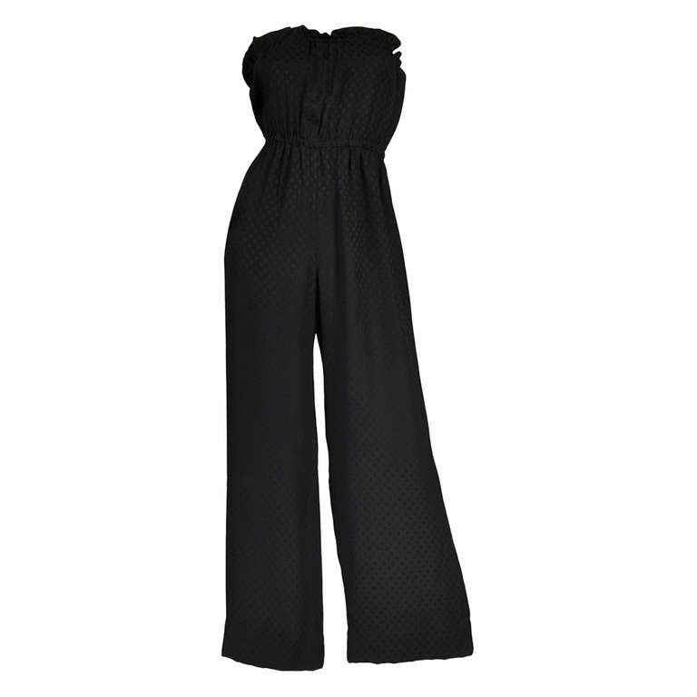 Givenchy 1970s Strapless Wide Legged Silk Jumpsuit at 1stdibs