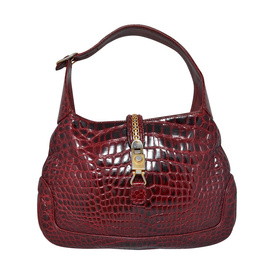 Gucci 1970s Maroon Crocodile Jackie O Hobo Bag at 1stDibs