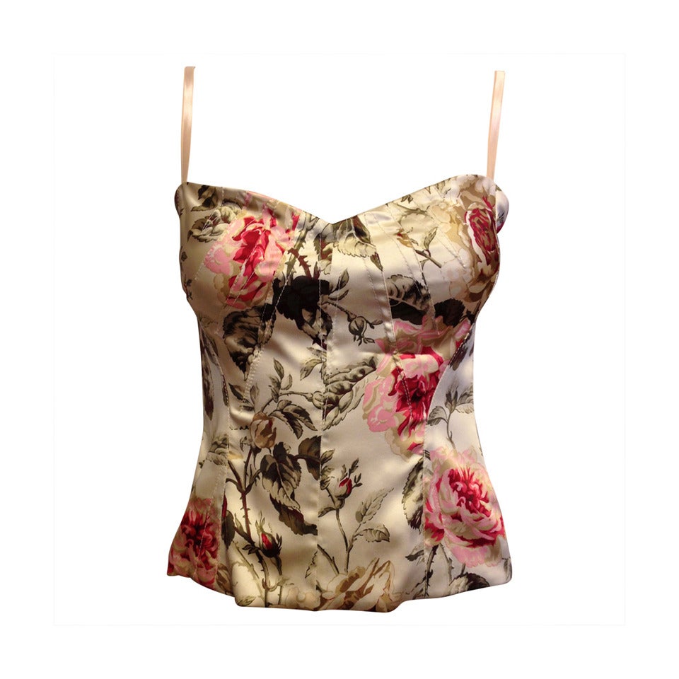 Dolce and Gabbana Cream Satin Floral Corset at 1stdibs