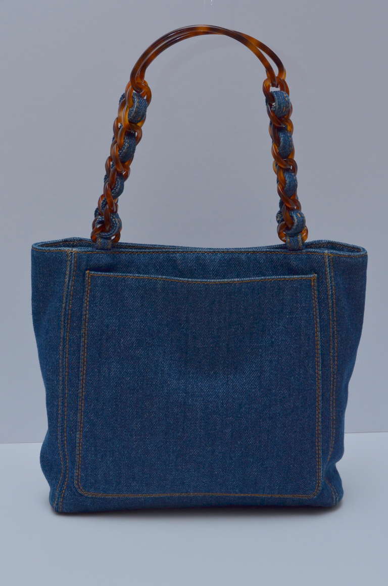 Chanel Mini Denim Tote Handbag Tortoise Handle at 1stDibs denim