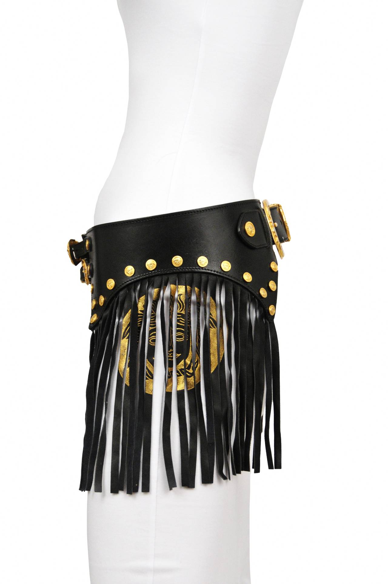 Gianni Versace Black Leather Fringe Belt at 1stDibs