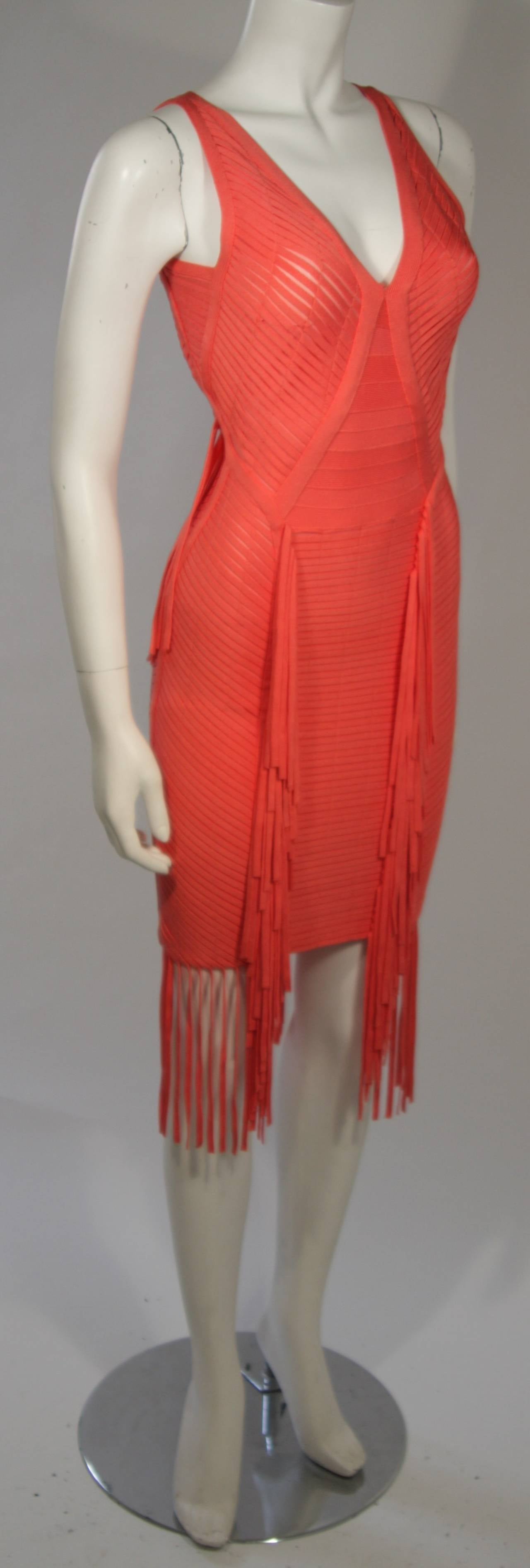 Herve Leger Orange Fringed Bodycon Dress Size XS For Sale at 1stdibs