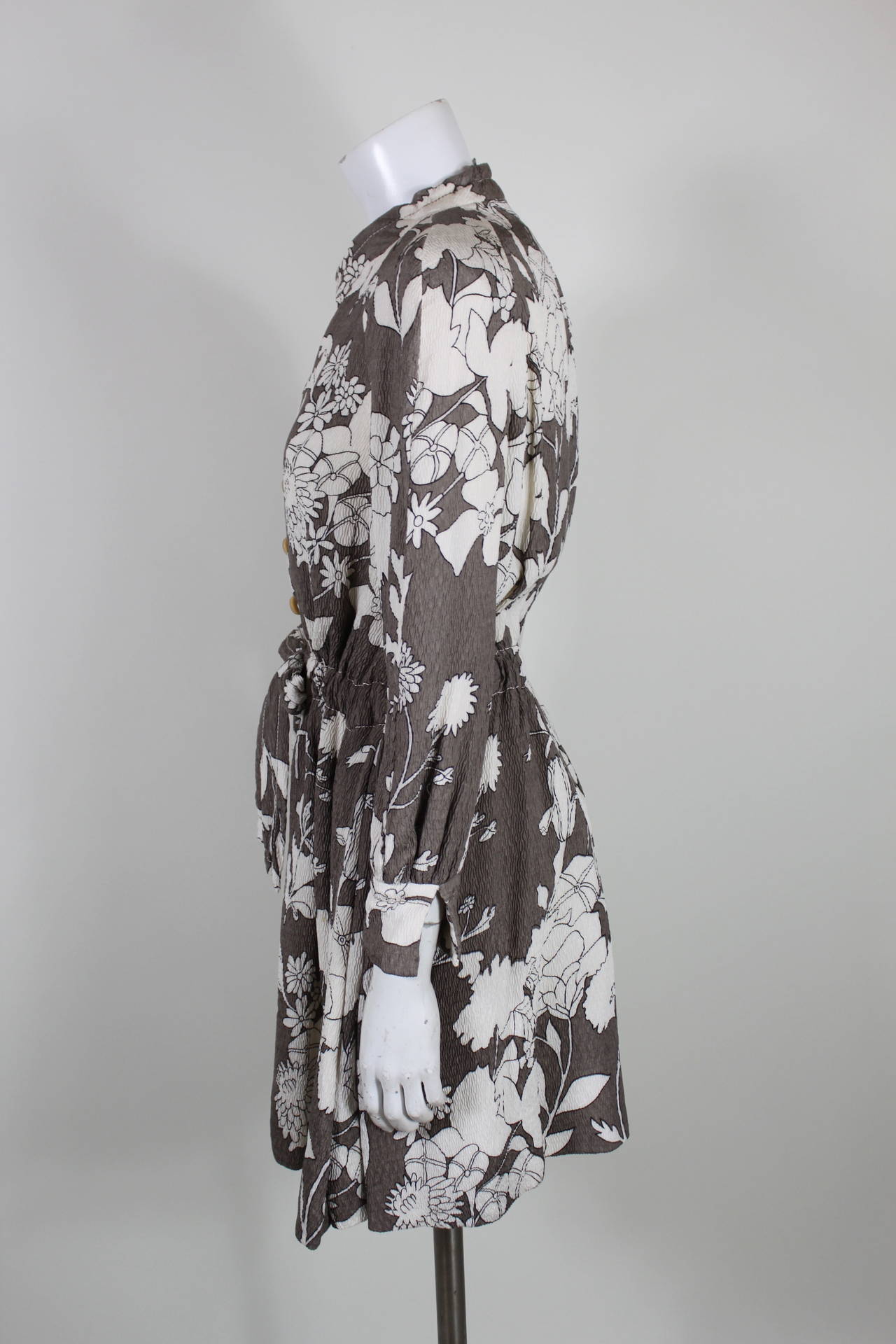 1970s Galanos Grey and White Floral Dress For Sale at 1stDibs