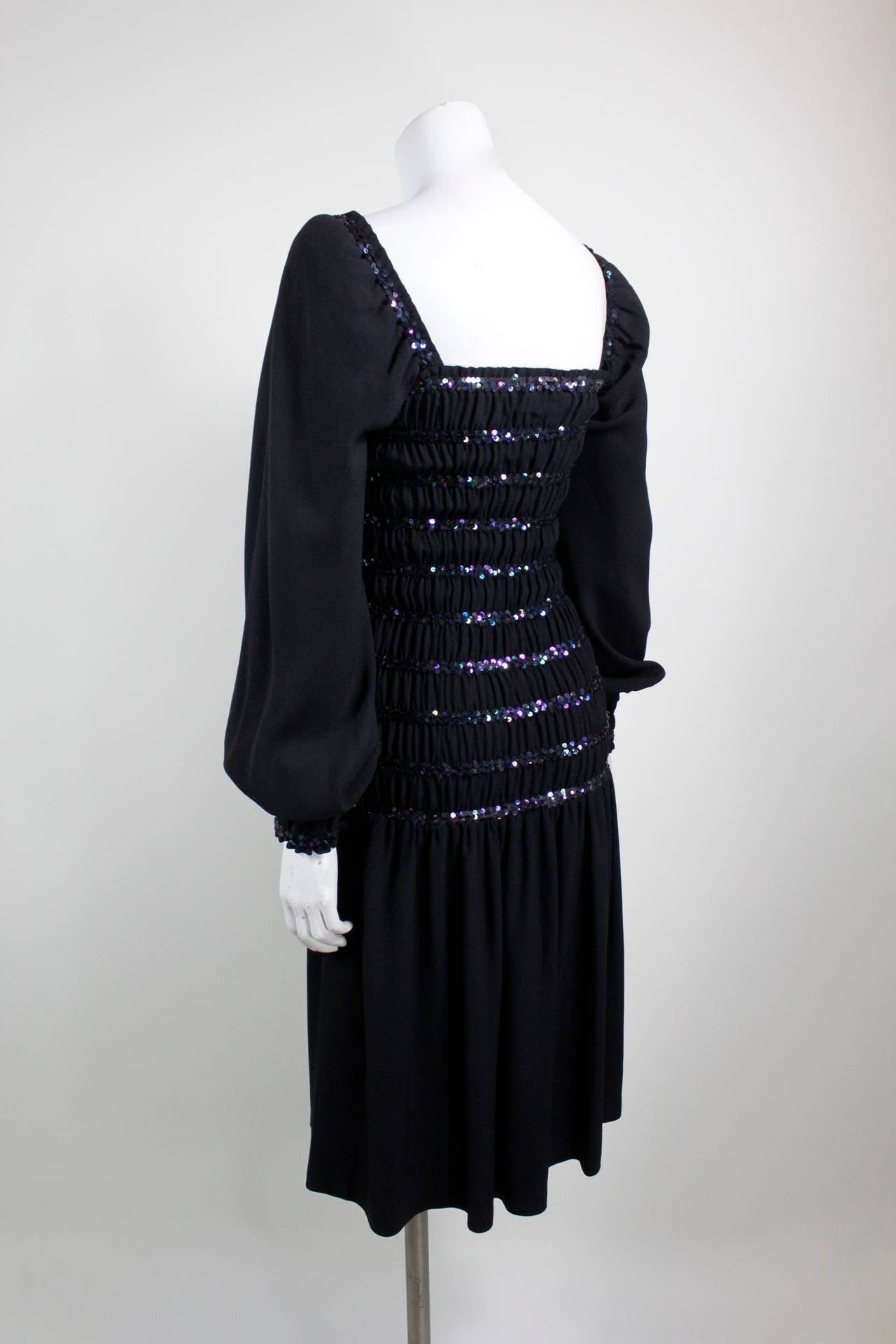YSL Black Peasant Dress with Iridescent Sequins at 1stDibs