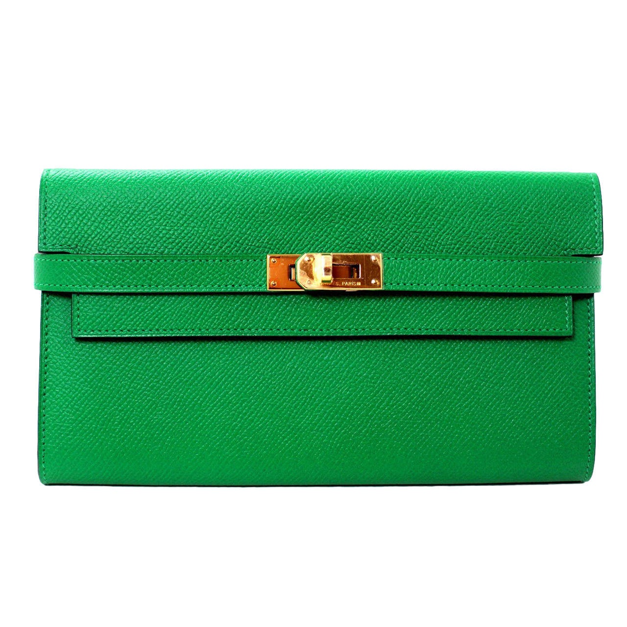 Hermes Green Epsom Bambou color Kelly WalletGHW at 1stDibs