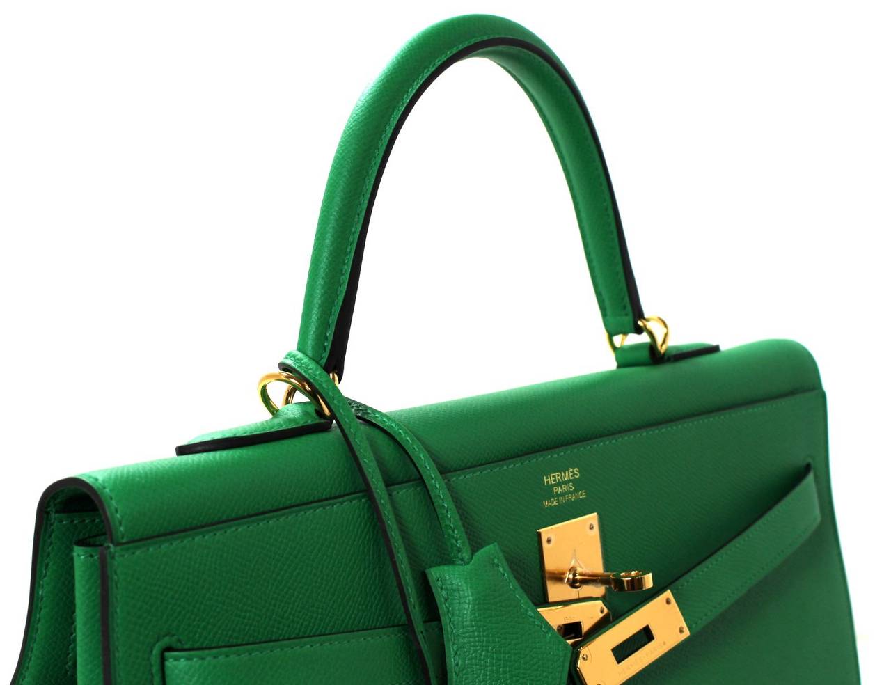 Hermes Bamboo Green 35 cm Kelly Bag Epsom Leather with Gold at 1stDibs