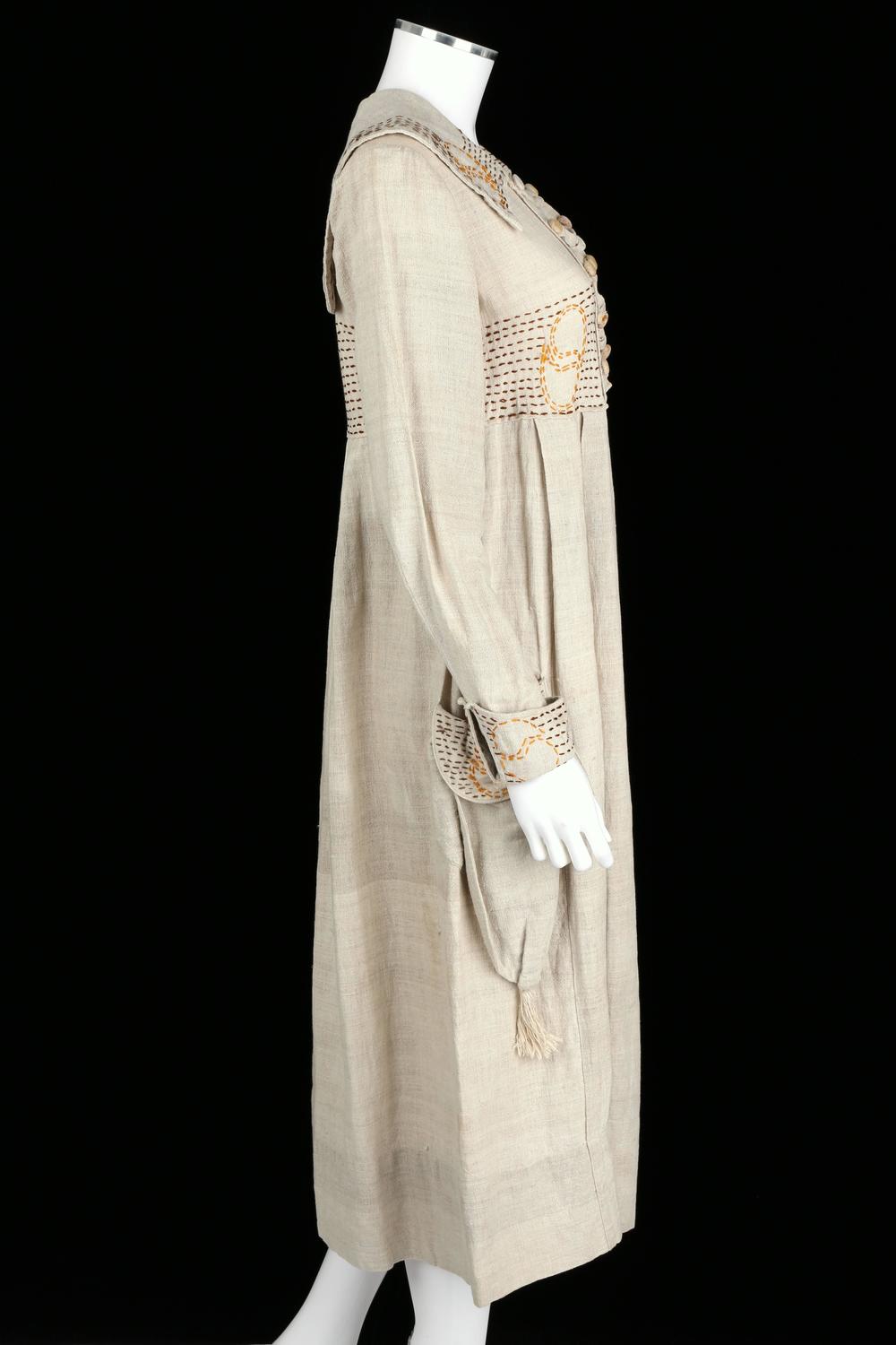 COUTURE Edwardian c.1910s Natural Linen Hand Embroidered Rural Smock