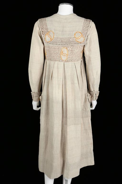 COUTURE Edwardian c.1910s Natural Linen Hand Embroidered Rural Smock