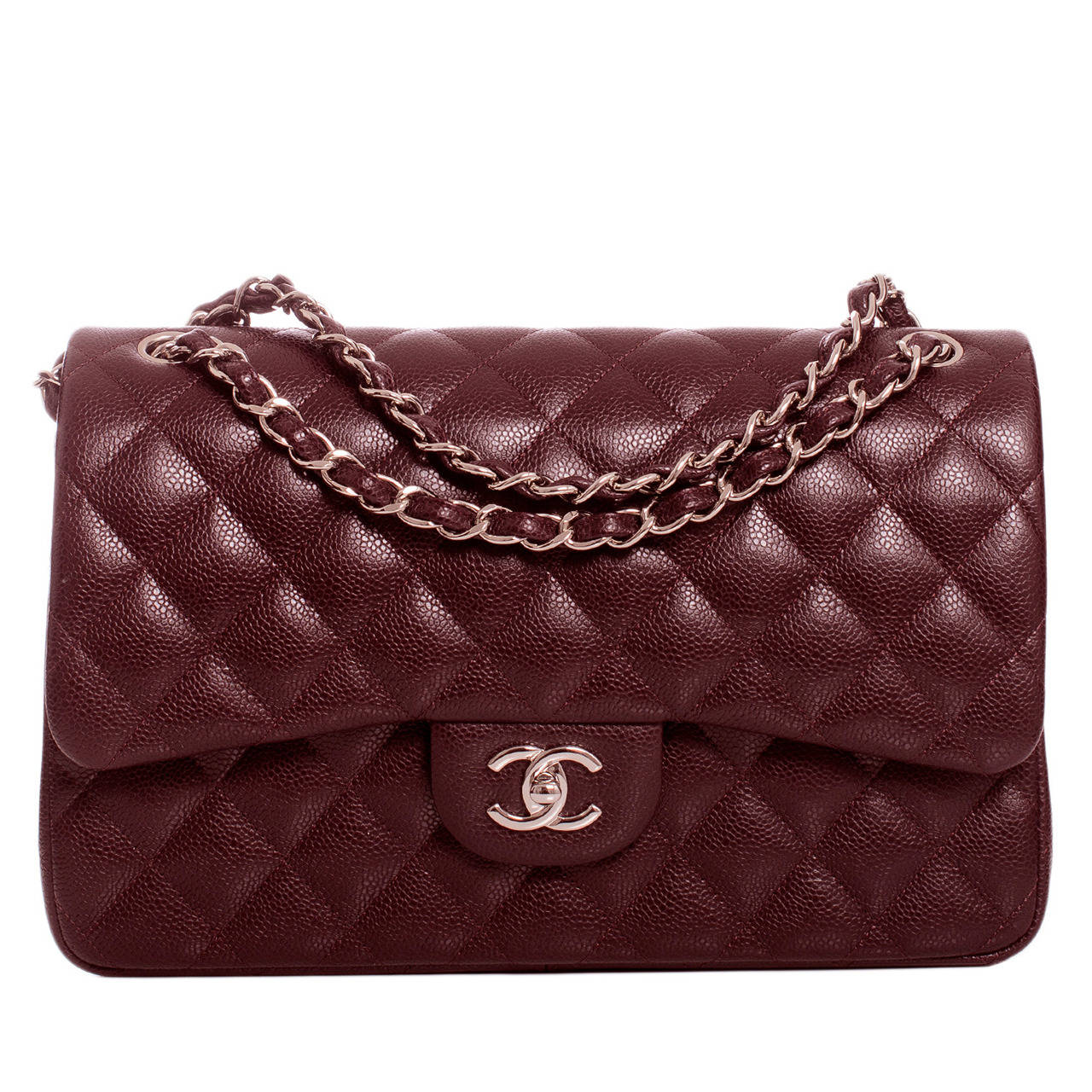 Chanel Burgundy Quilted Caviar Jumbo Classic Double Flap Bag at 1stdibs