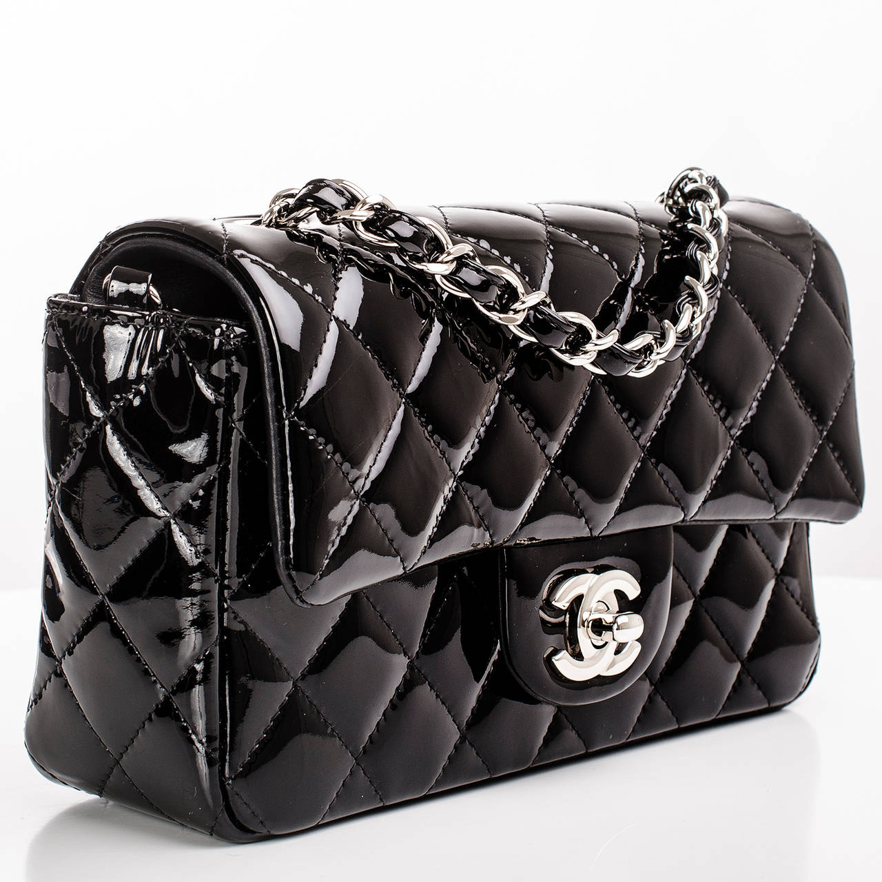 Chanel Black Quilted Patent Small Classic Flap Bag at 1stdibs
