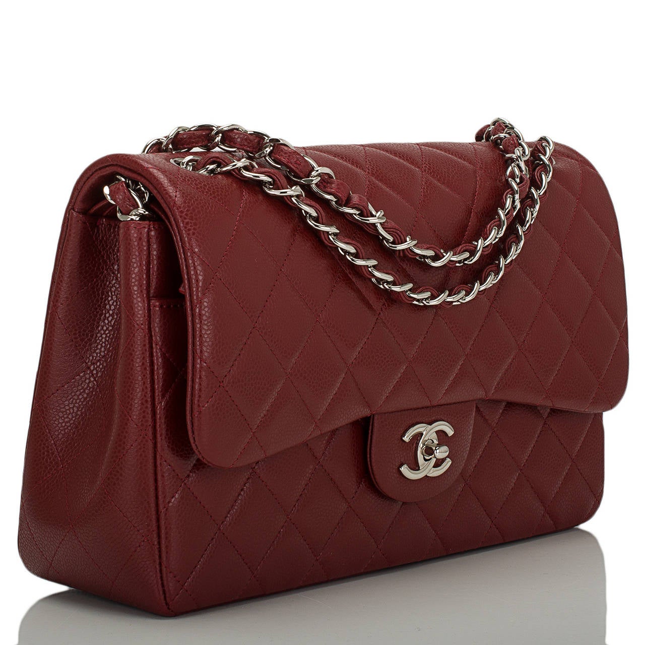 Chanel Maroon Red Quilted Caviar Jumbo Classic Double Flap Bag at 1stdibs