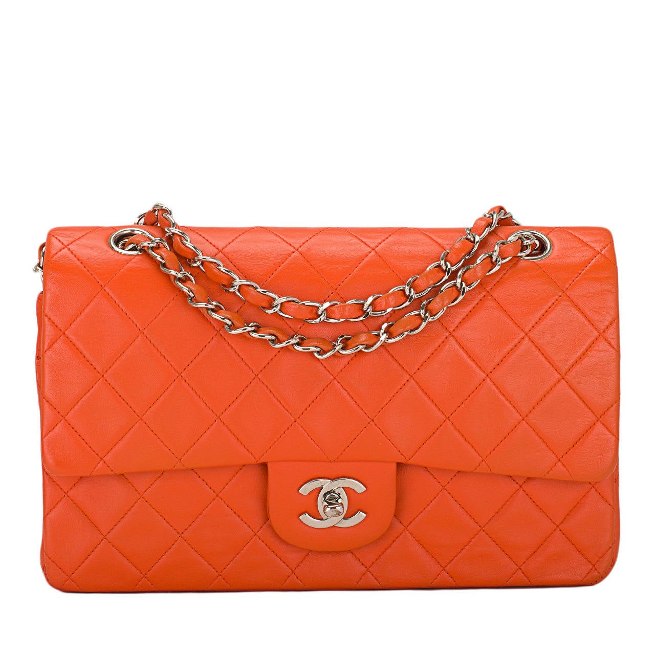Chanel Vintage Orange Lambskin Large Classic Double Flap Bag at 1stDibs