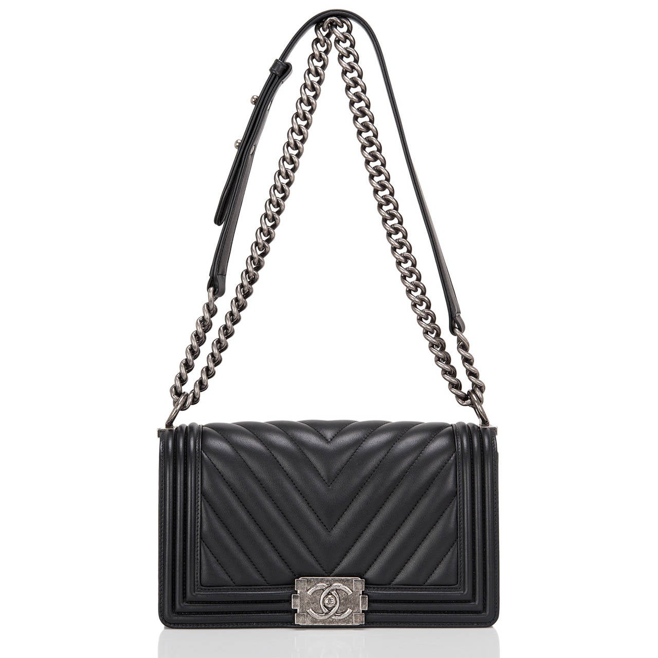 Chanel Black Chevron Medium Boy Bag at 1stDibs