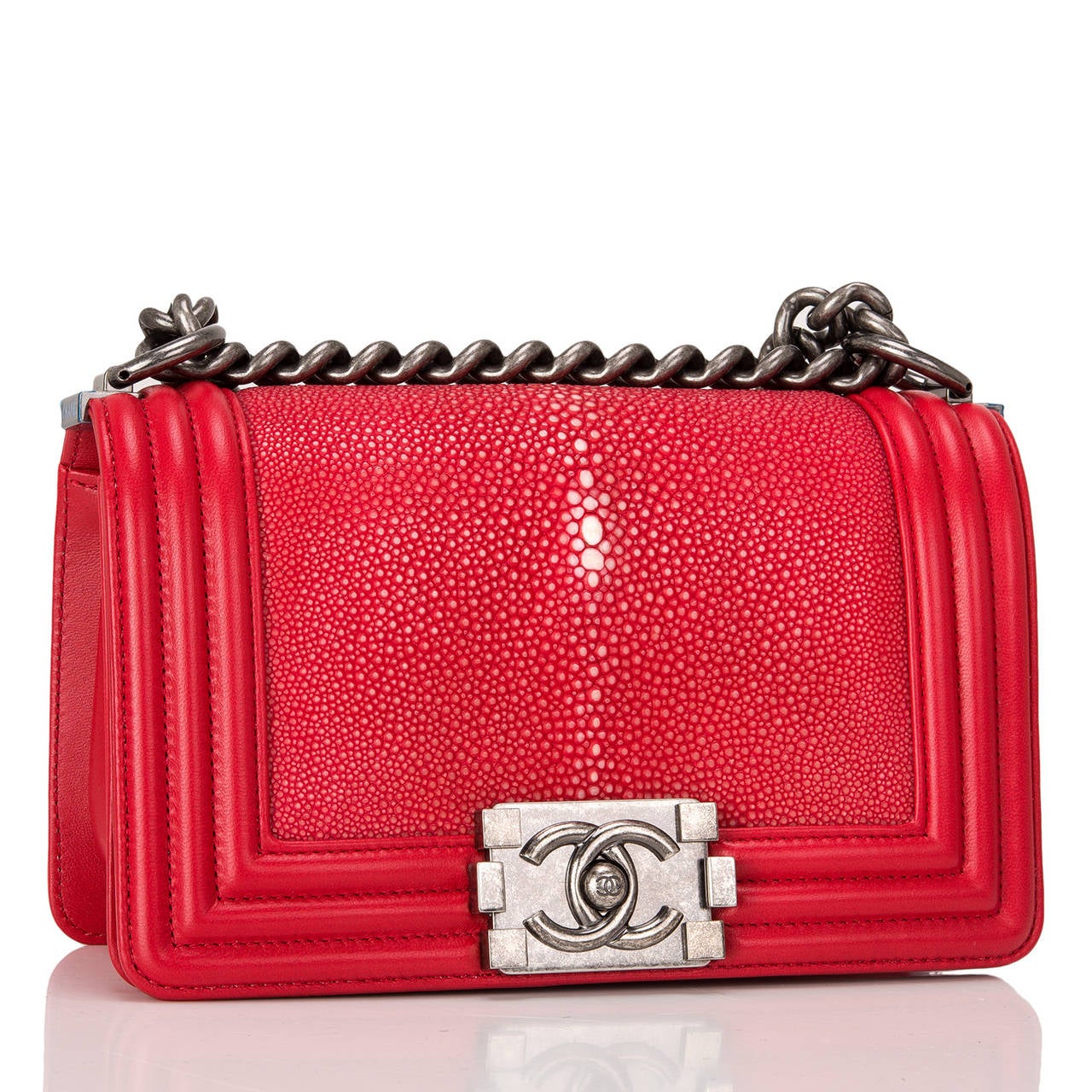 Chanel Red Stingray Small Boy Bag at 1stDibs