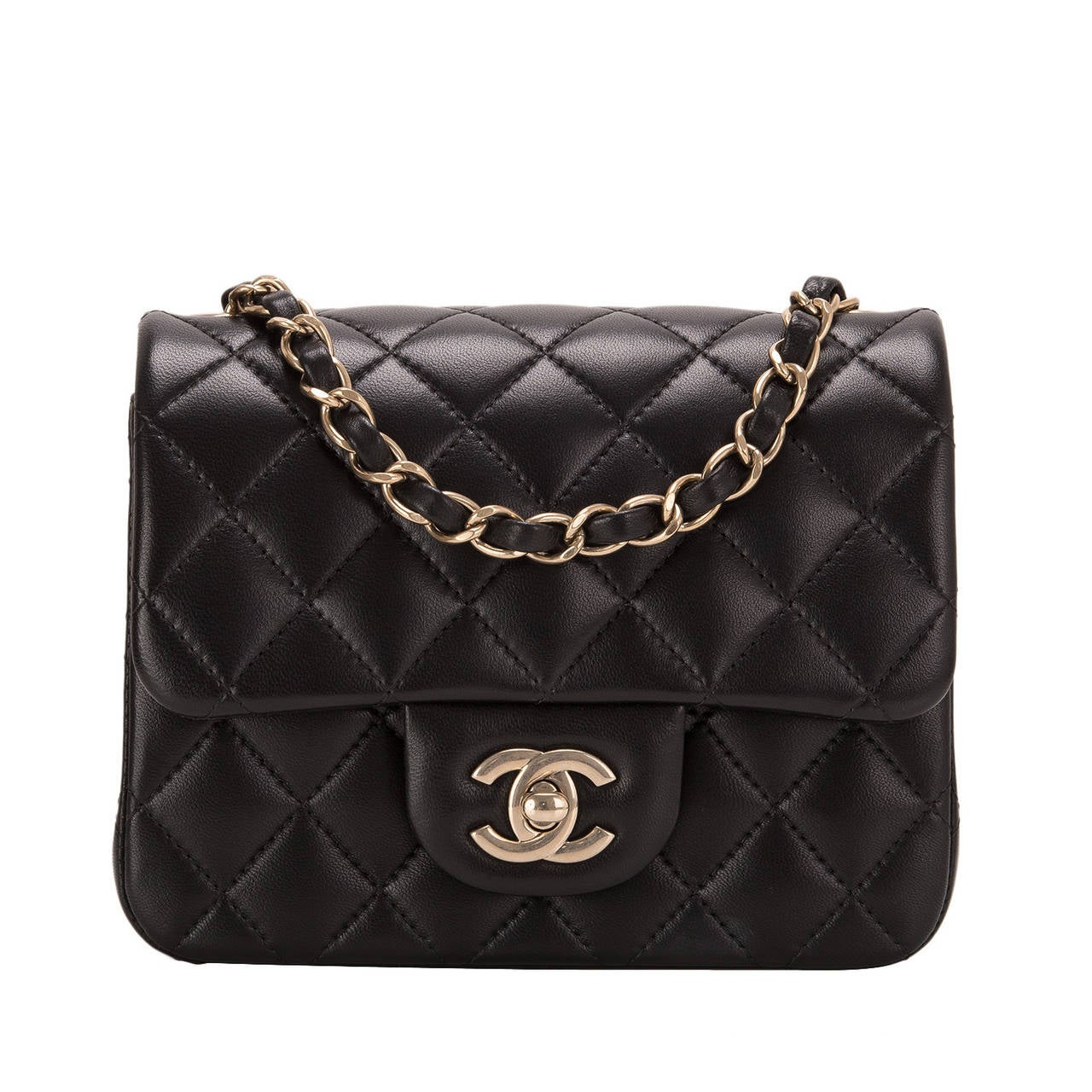 Chanel Black Quilted Lambskin Square Mini Classic Flap Bag at 1stdibs