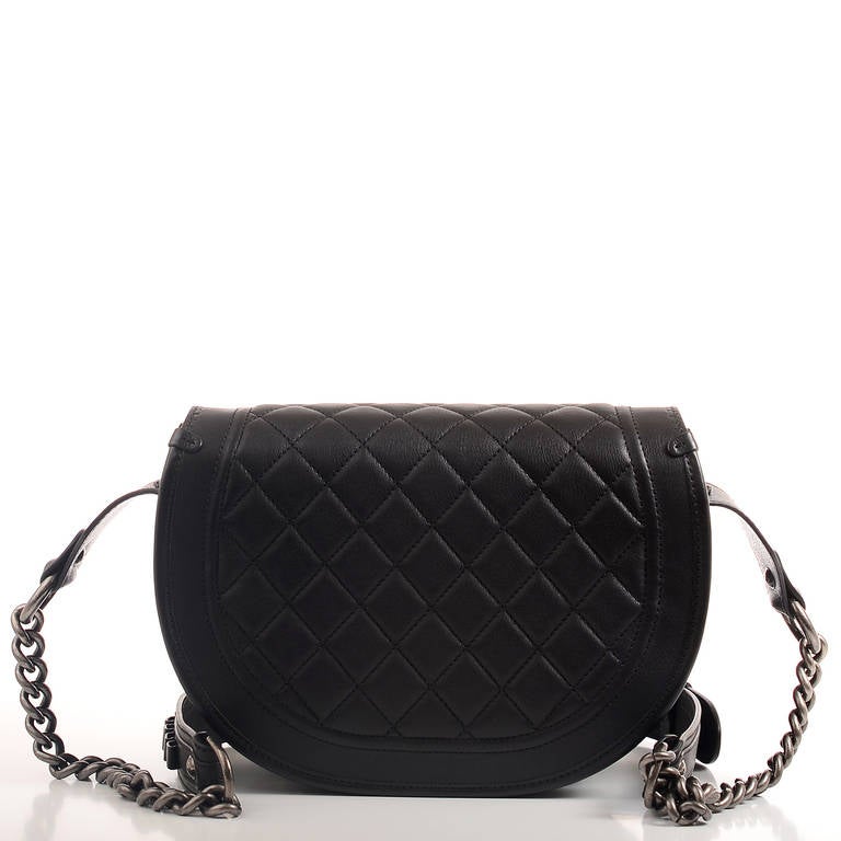 Chanel "Dallas" Studded Black Saddle Satchel Messenger Bag at 1stdibs