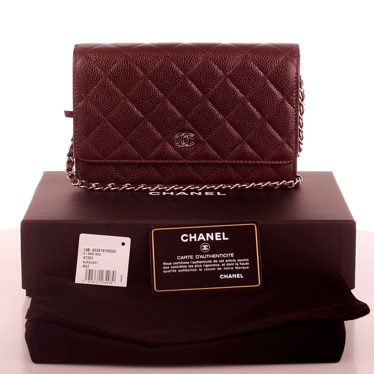 Chanel Burgundy Classic Quilted Caviar Wallet On Chain (WOC) at 1stdibs