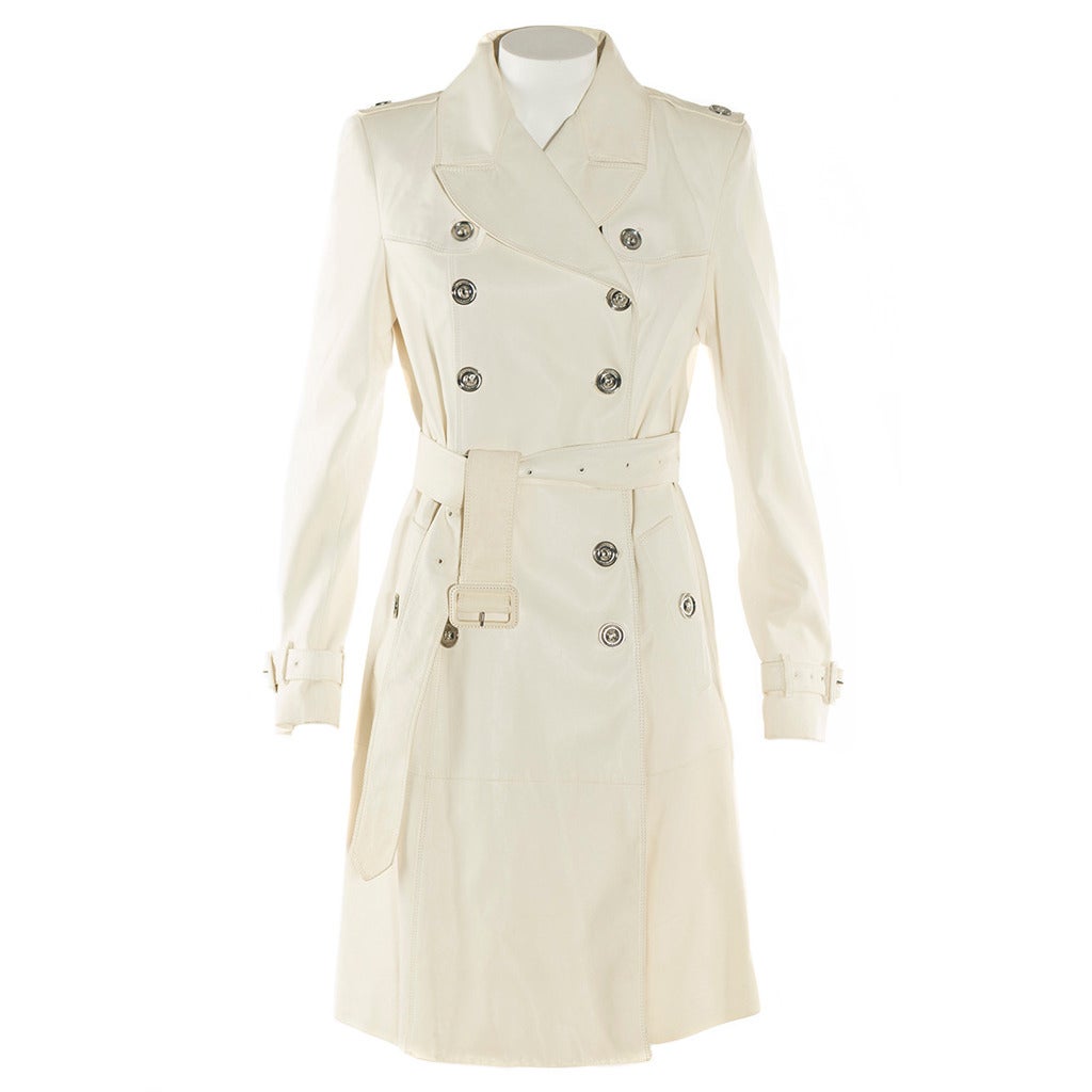 Burberry London Cream Lambskin Leather Trench Coat at 1stDibs