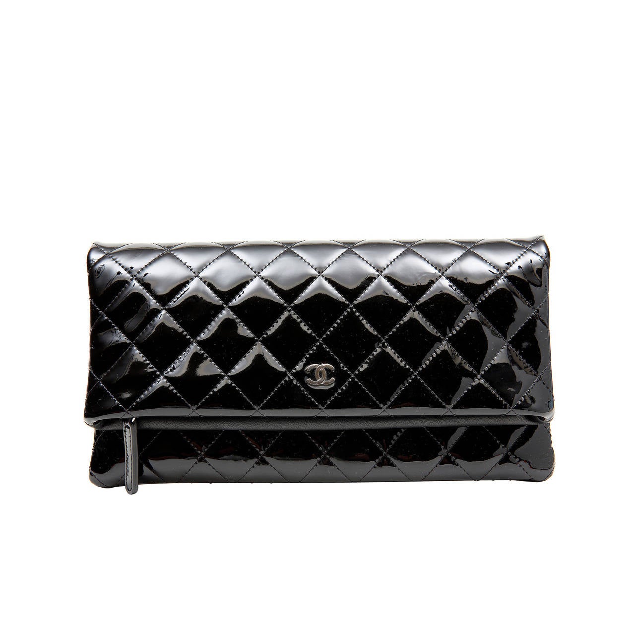 Chanel Black Quilted Patent Leather Clutch at 1stDibs