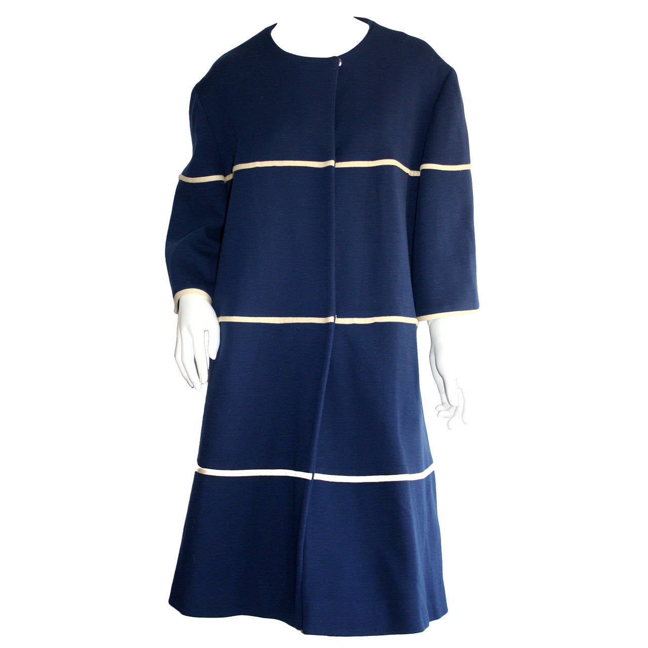 Lilli Ann 1960s Vintage Navy Blue and White Swing Jacket Trapeze Coat