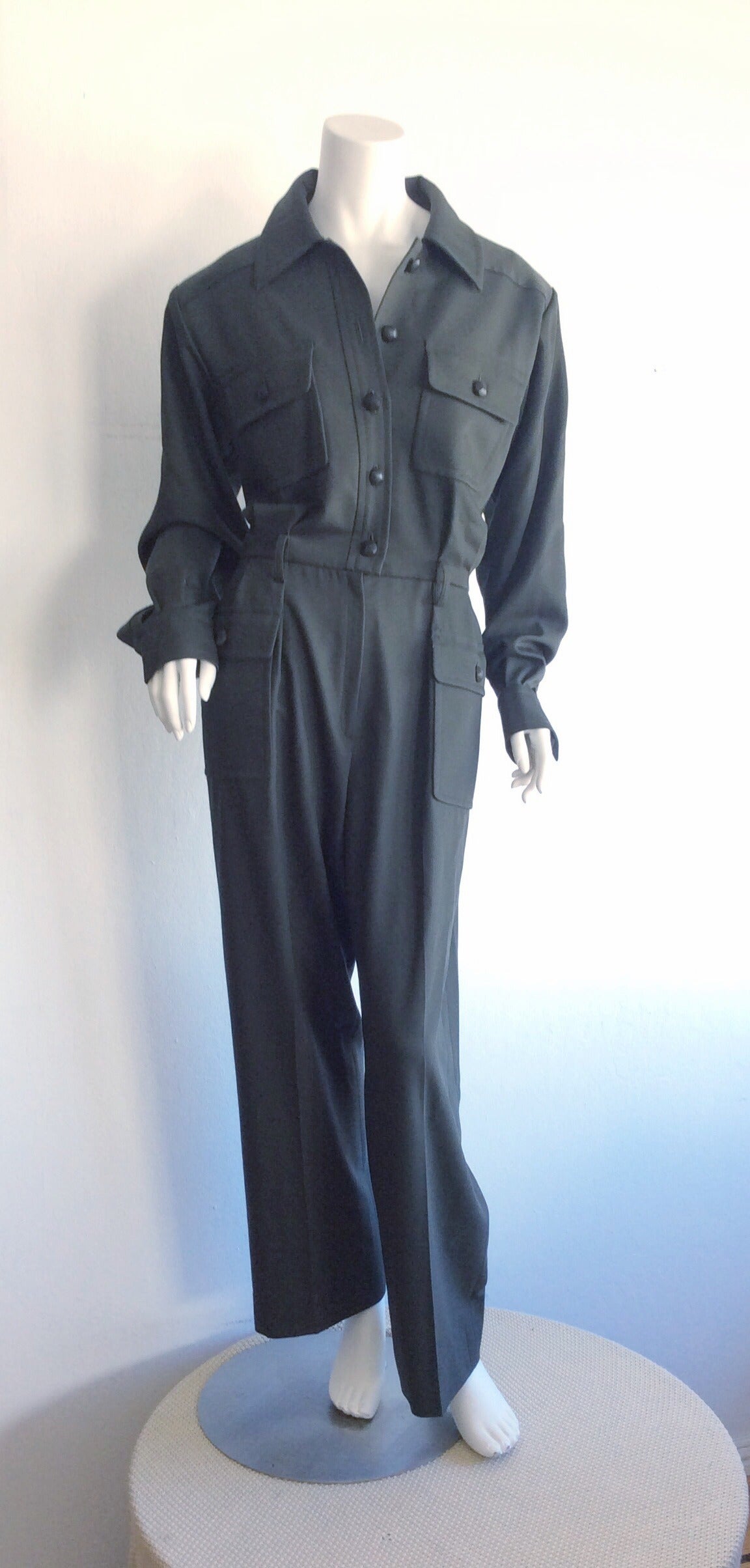 Iconic Vintage Yves Saint Laurent ' Rive Gauche ' Army Green Jumpsuit