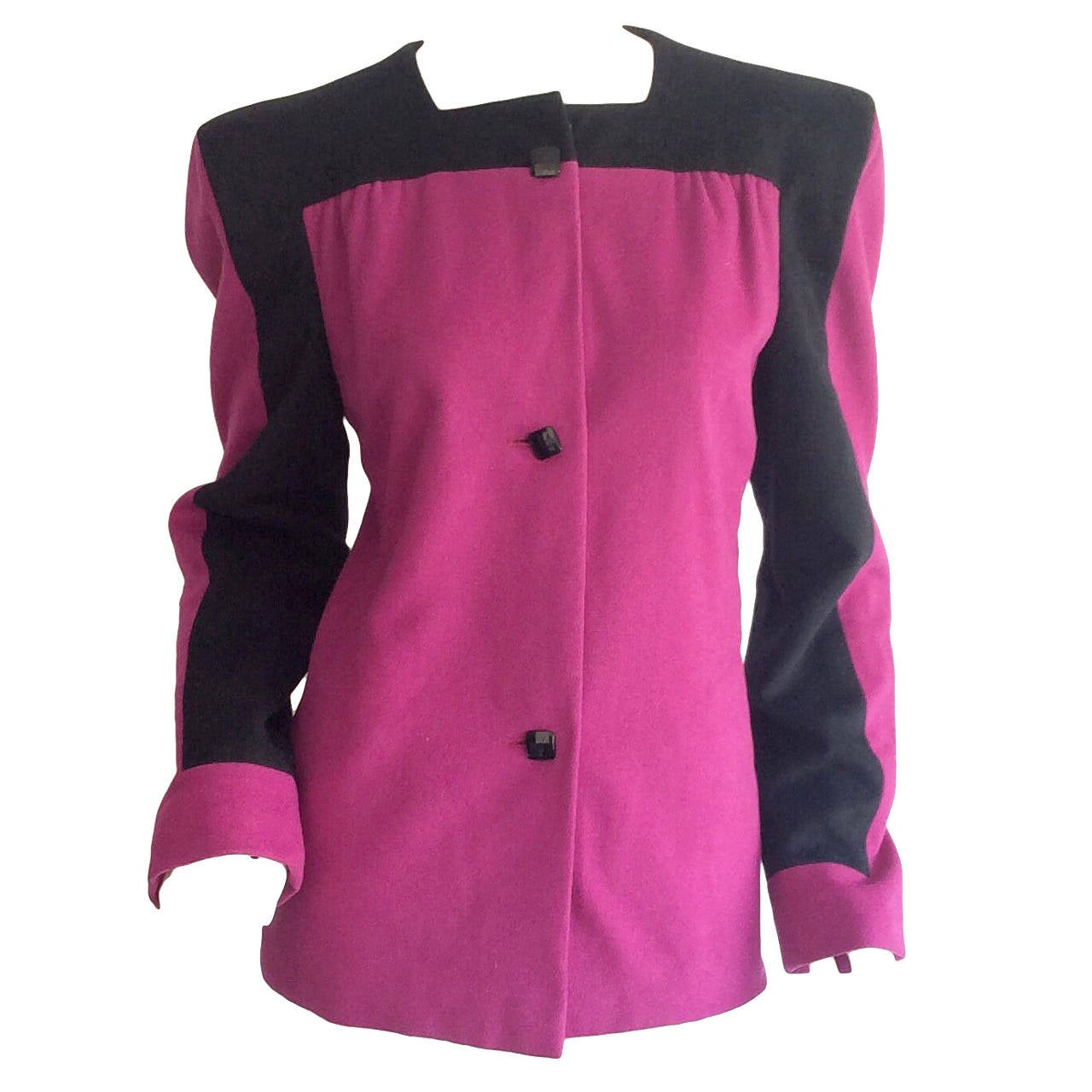 Vintage Carolina Herrera Pink and Black Color Block Jacket For Sale at
