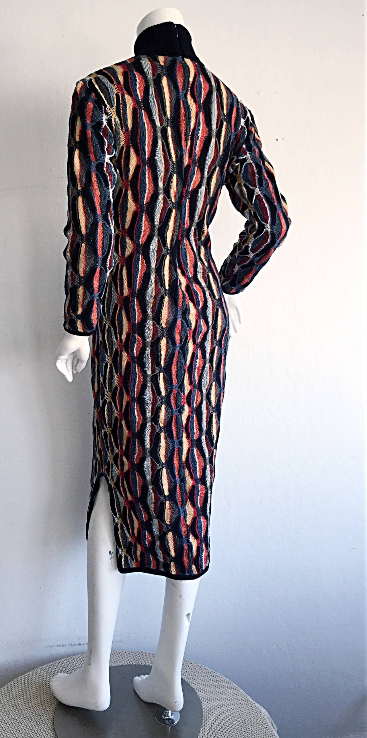 Rare Vintage Coogi Multi Colored Mosaic Long Sleeve Fitted Sweater