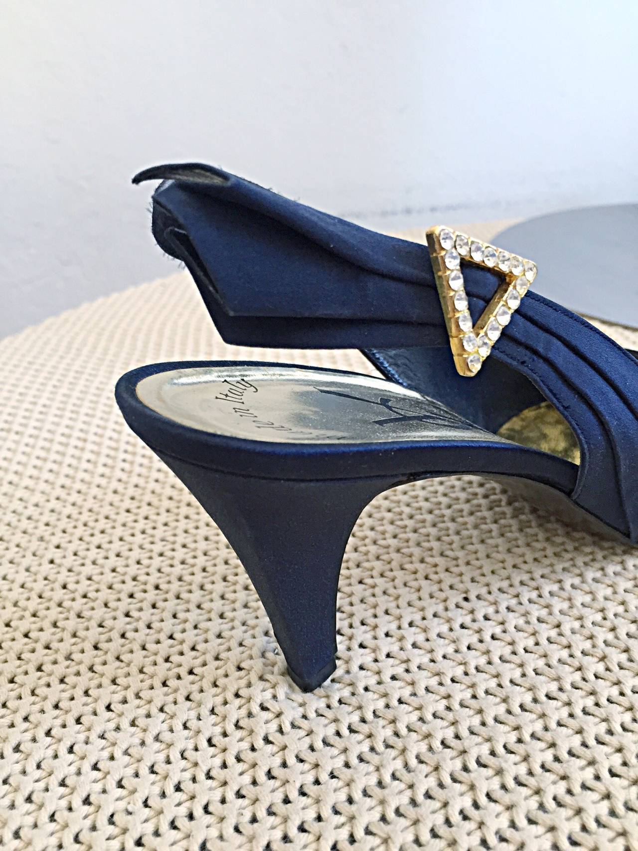 Yves Saint Laurent Navy Blue Avant Garde Rhinestone Vintage Heels Shoes