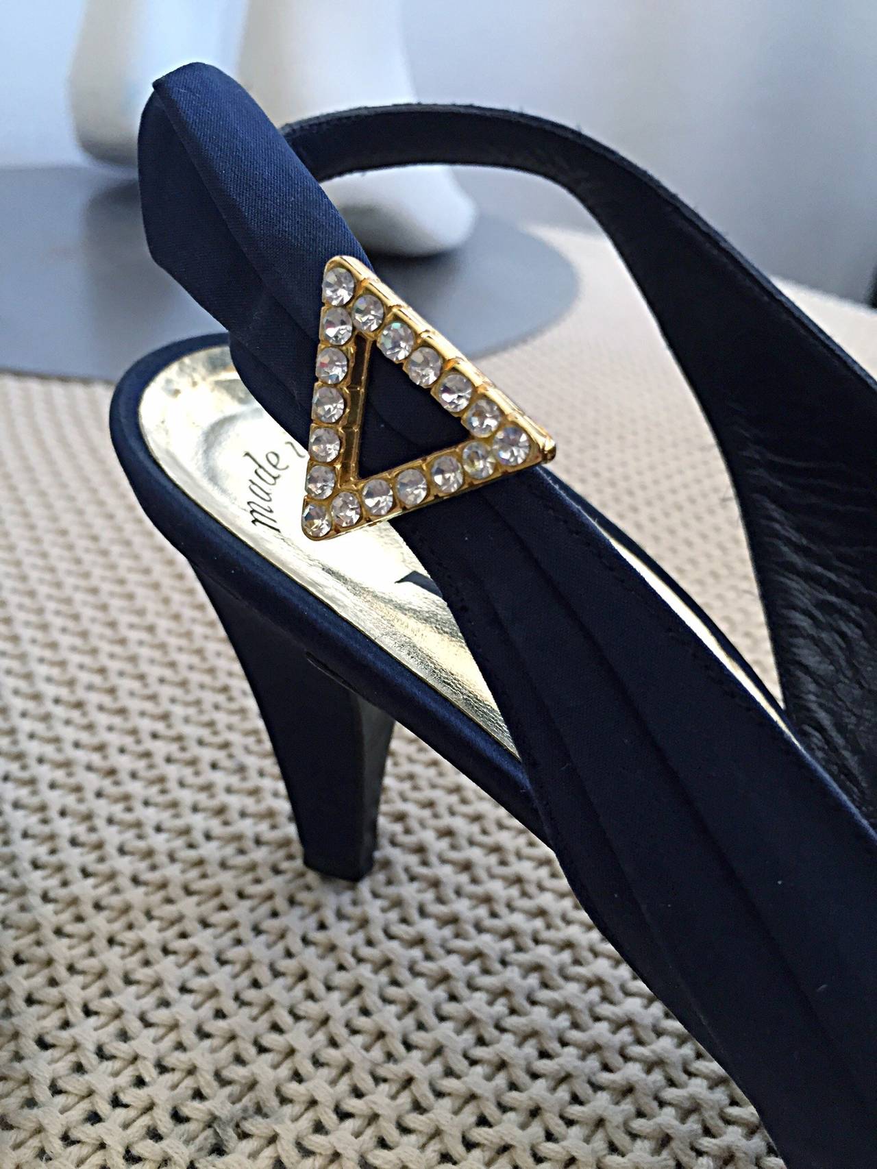 Yves Saint Laurent Navy Blue 8.5 Rhinestone Vintage Heels Shoes Avant