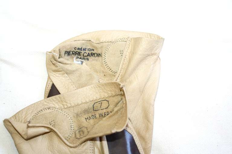 Pierre Cardin 1960s Vintage Space Age Brown/Tan Leather/Vinyl Gloves at