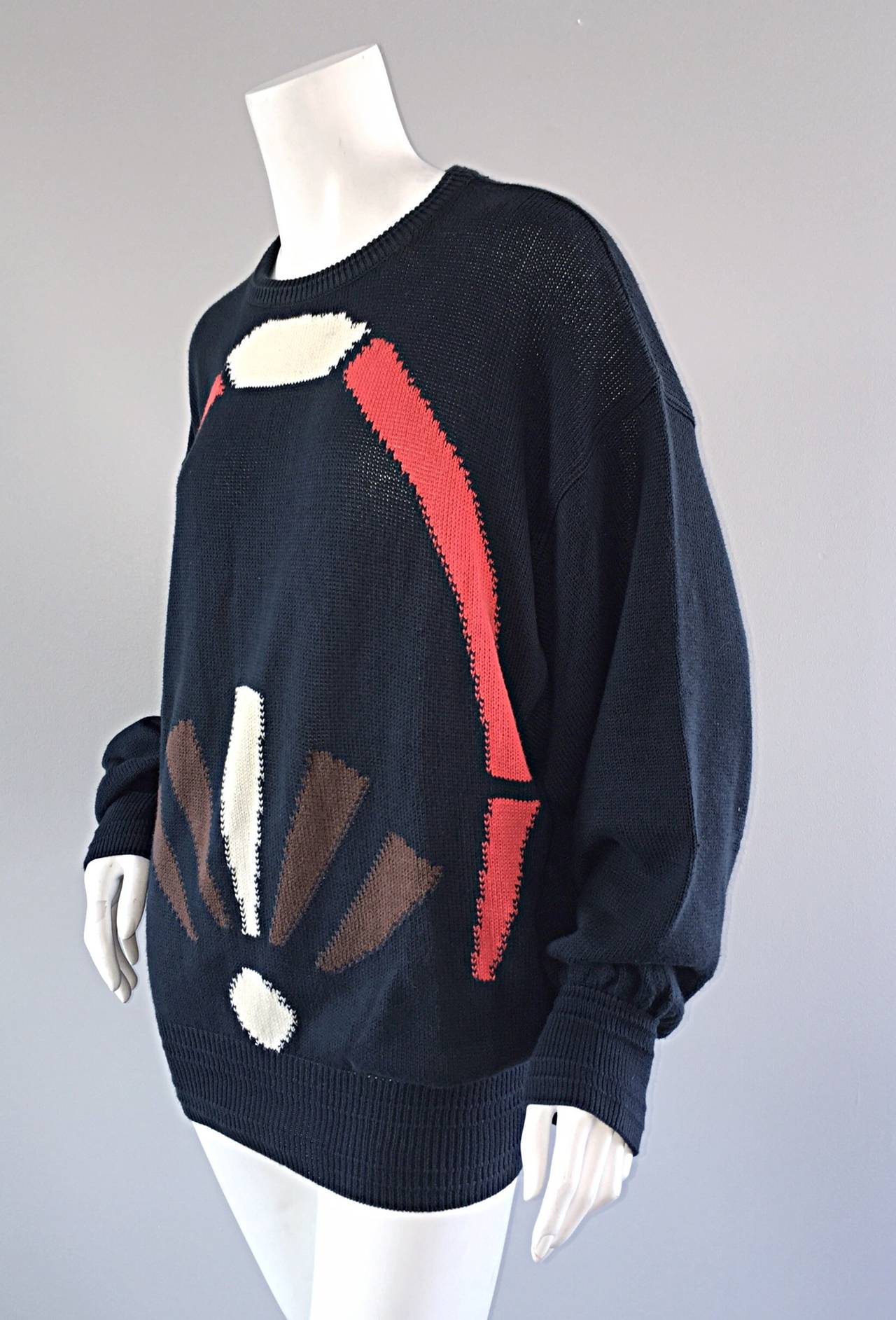 Very Rare Early Gianni Versace Intarsia Navy Blue Vintage 1980s Sweater