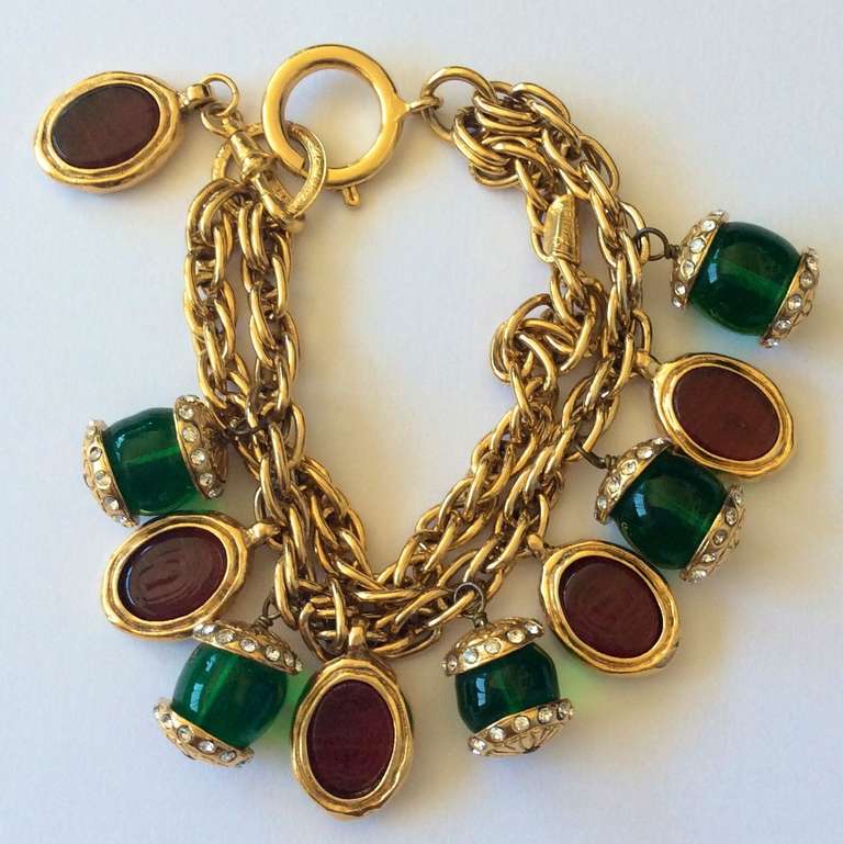 Rare Vintage Chanel Gripoix Christmas Charm Bracelet Red and Green at