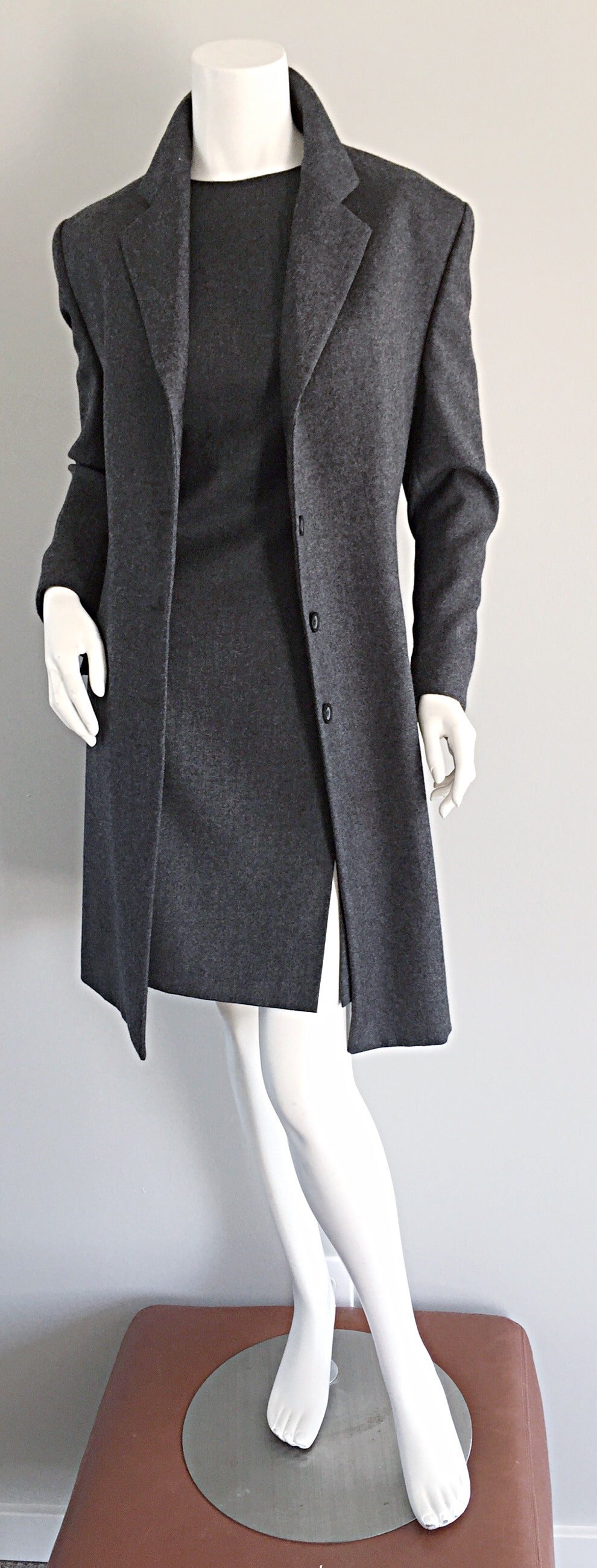 1990s Max Mara ' Woolmark ' Classic Charcoal Grey Dress + Jacket