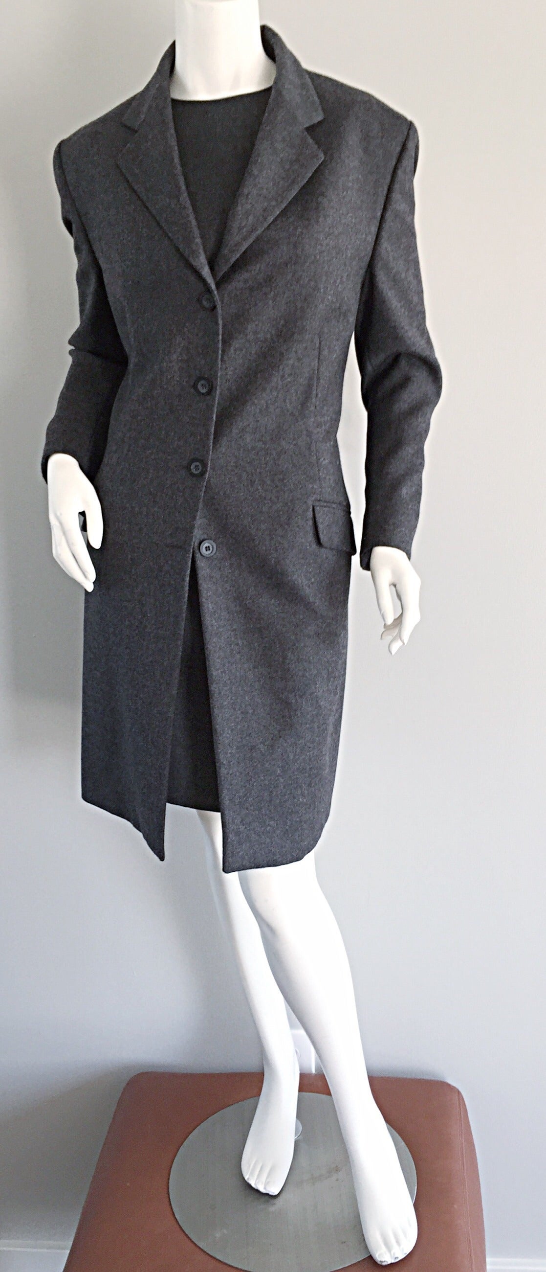 1990s Max Mara ' Woolmark ' Classic Charcoal Grey Dress + Jacket