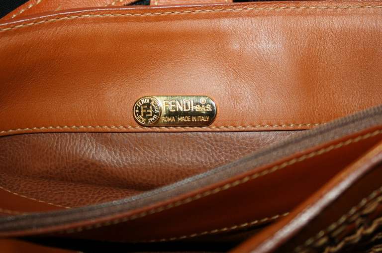 NEW Vintage Fendi Brown Tan Leather Woven Crossbody Bag For Sale at