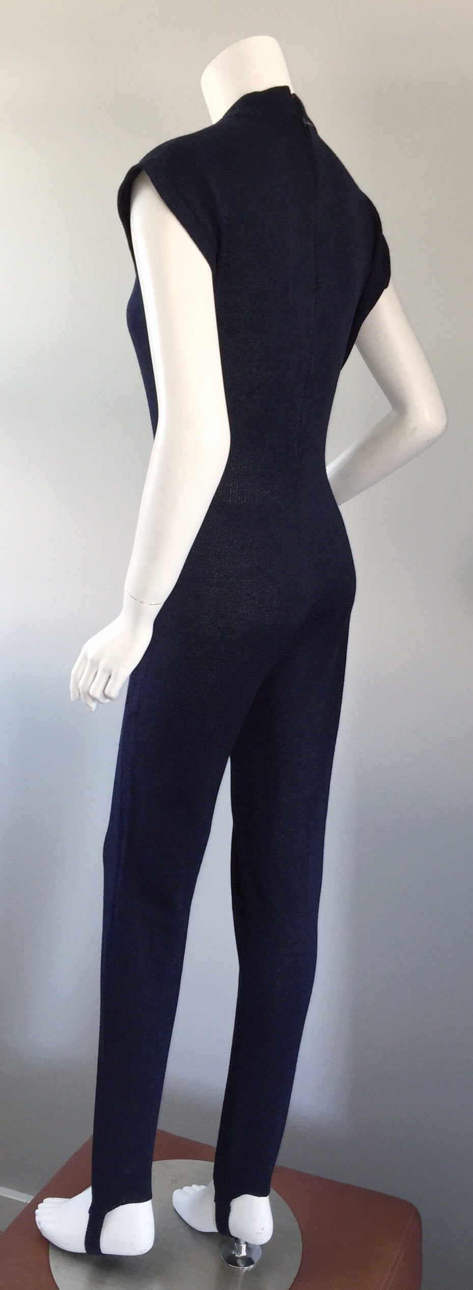 Vintage St. John by Marie Gray Navy Blue Santana Knit Jumpsuit w