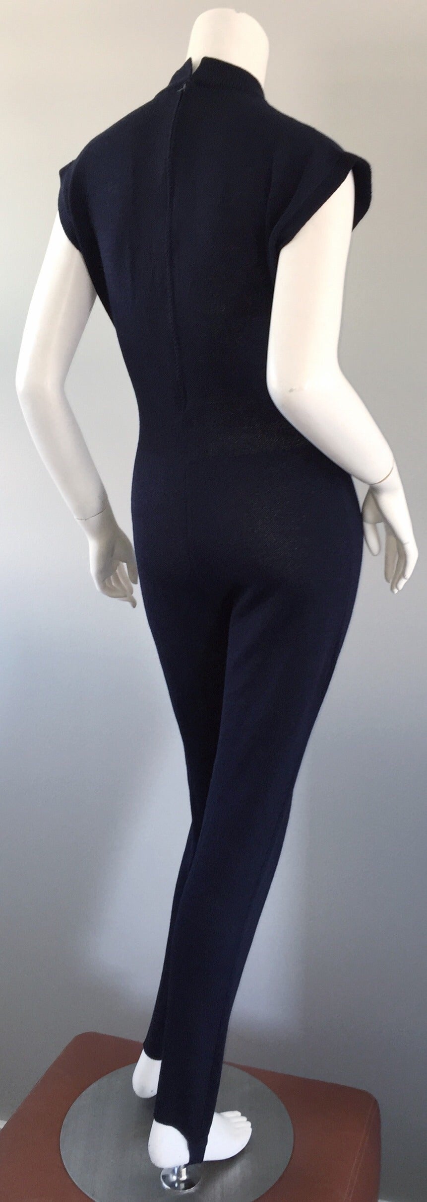 Vintage St. John by Marie Gray Navy Blue Santana Knit Jumpsuit w