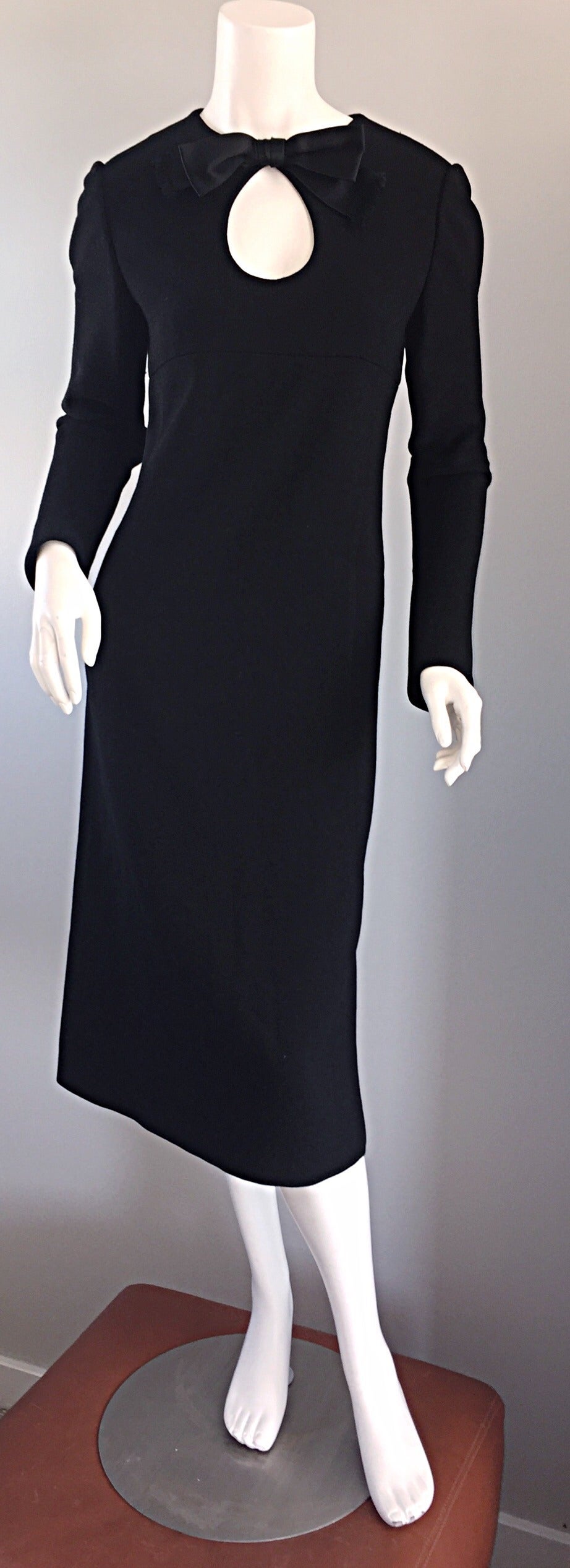 Iconic Vintage Pierre Cardin 1960s 60s Black Wool Cut Out Dress w