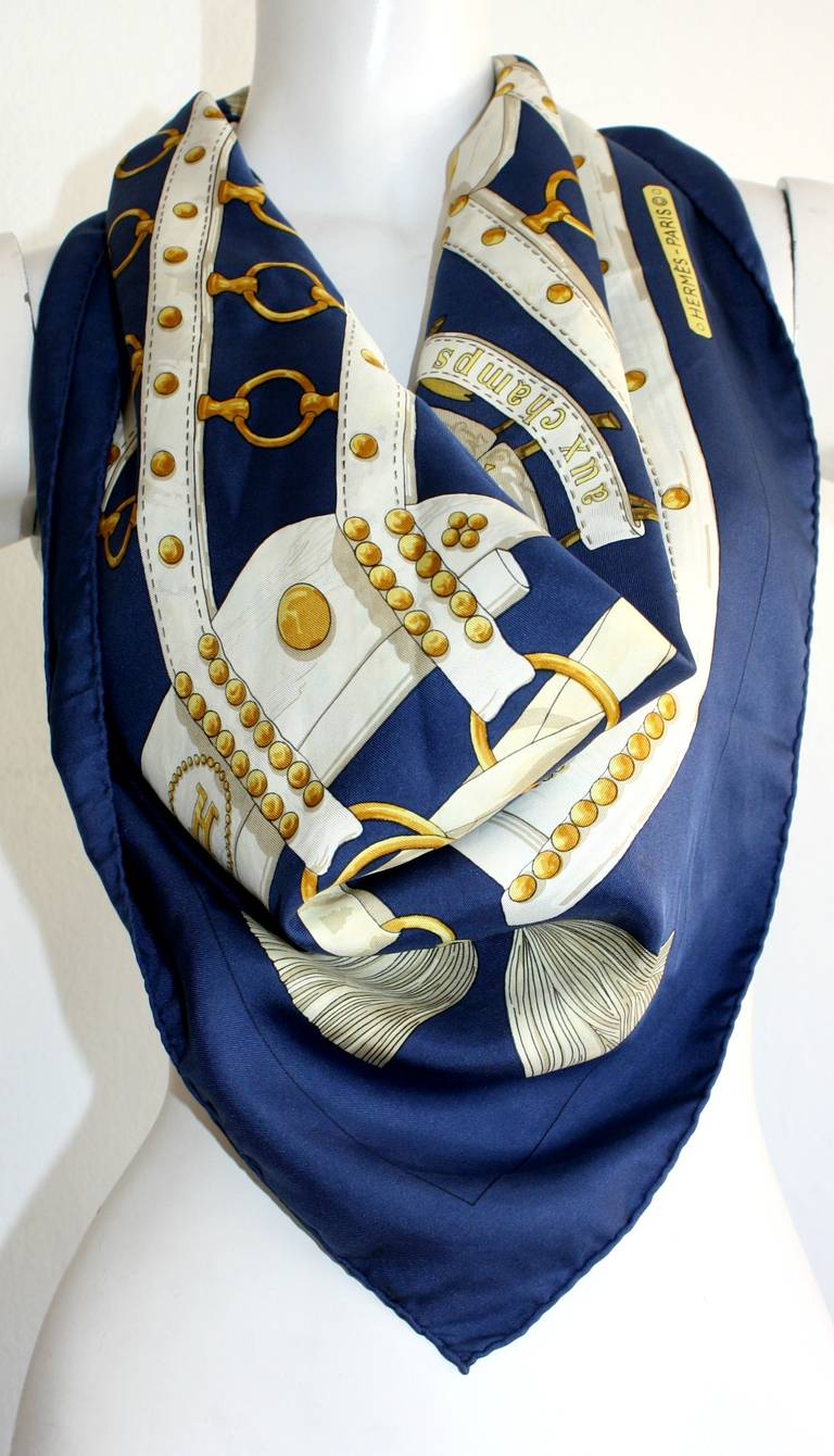 Vintage Hermes Scarf " Aux Champs " by Cathy Latham Equestrian Shawl at