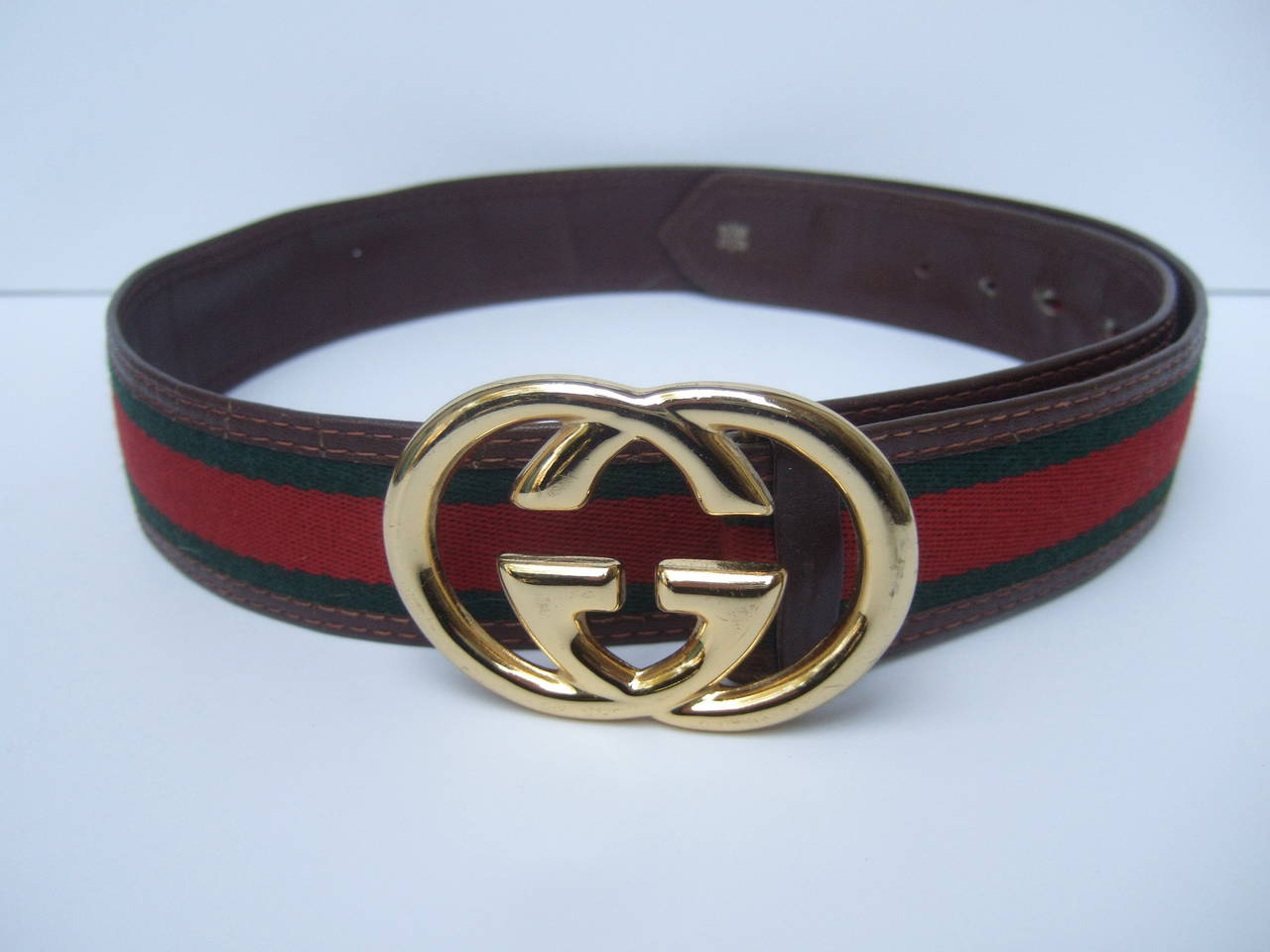 Red And Green Gucci Belt With Gold Buckle