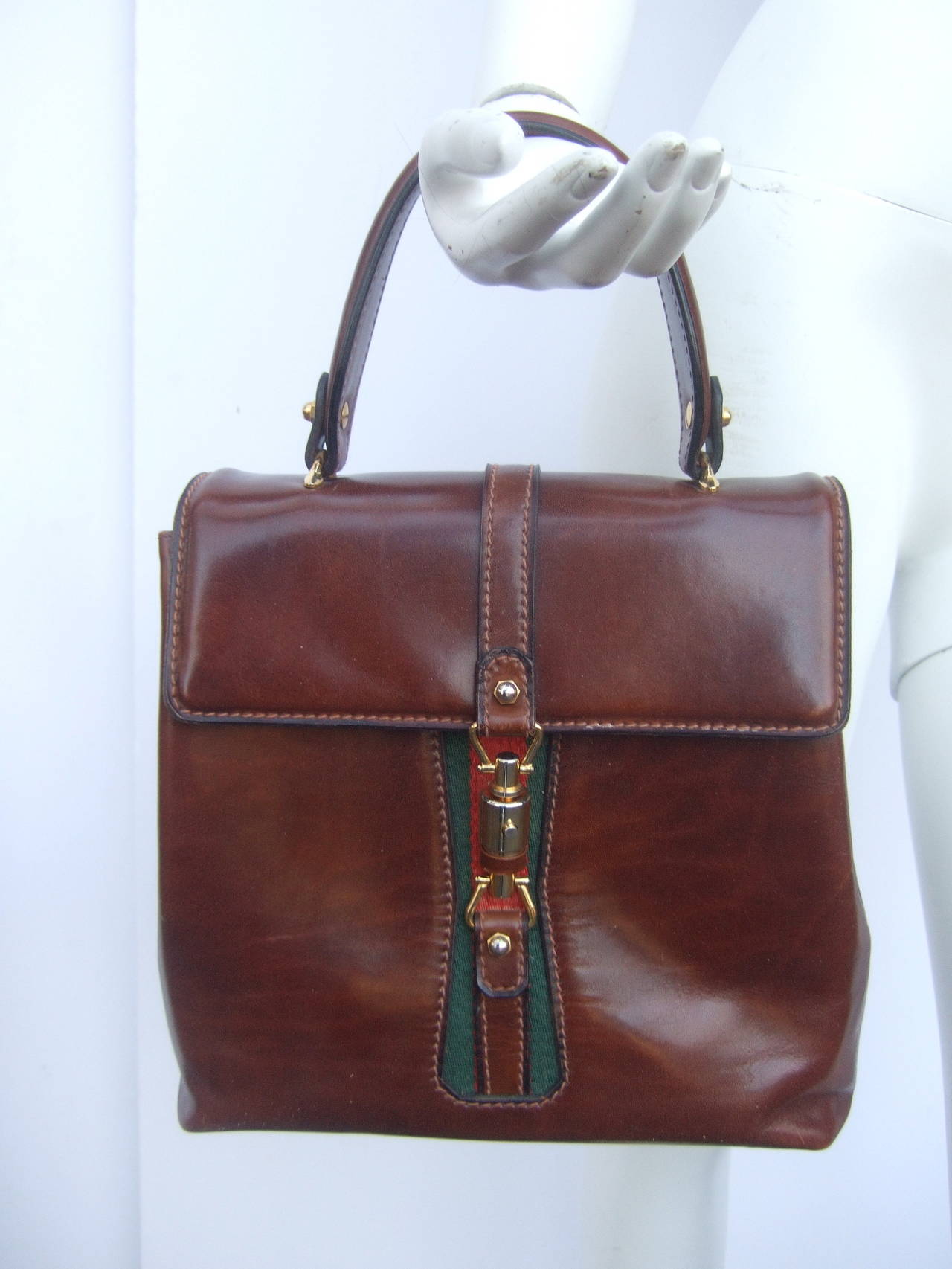 1970s Italian Caramel Brown Leather Handbag Designed by Antinori at 1stDibs