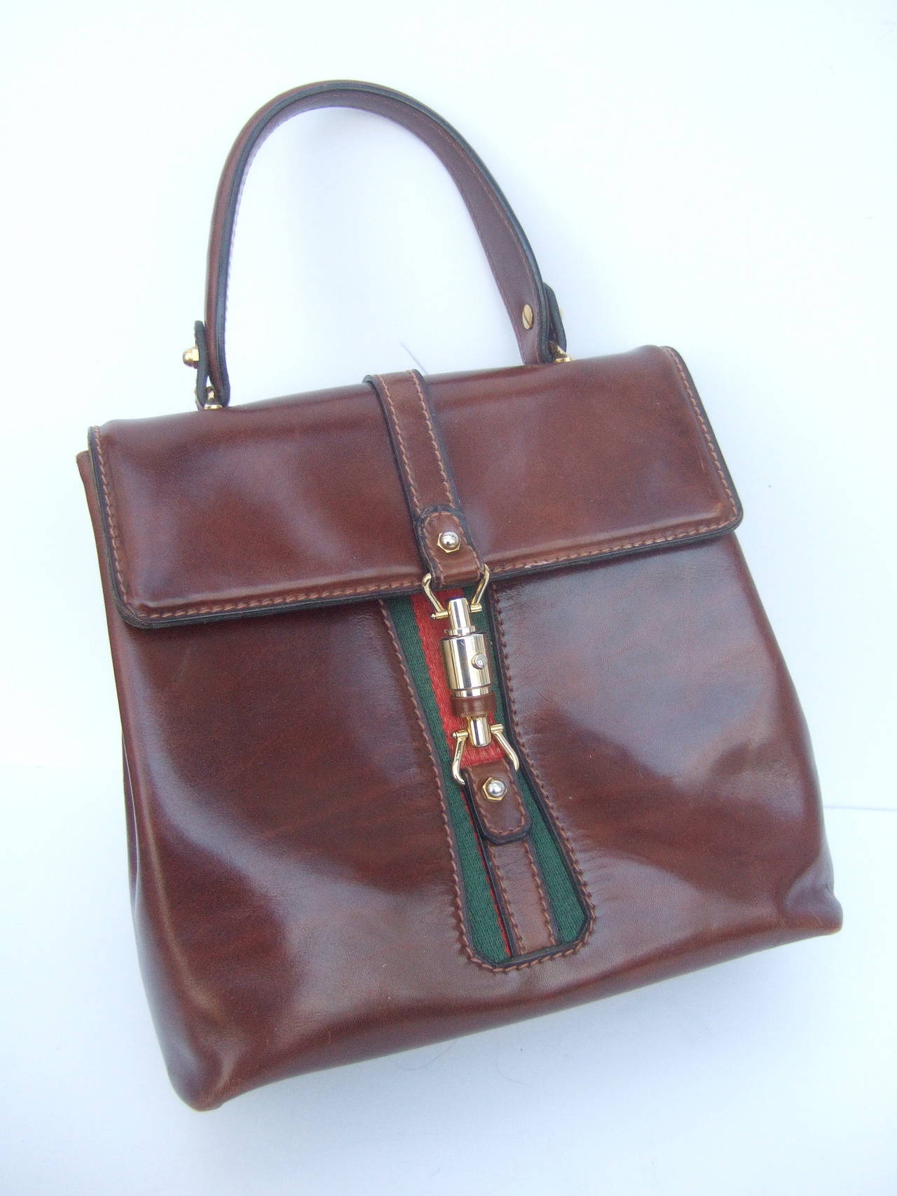 1970s Italian Caramel Brown Leather Handbag Designed by Antinori at 1stDibs