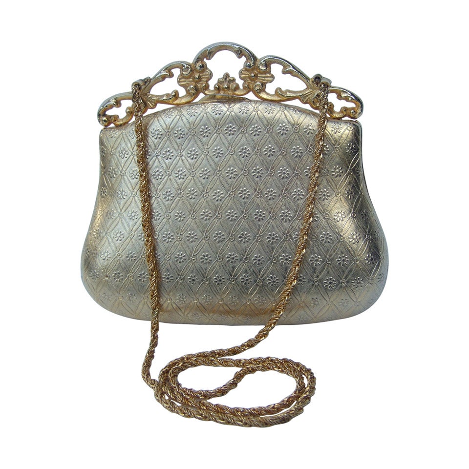 Saks Fifth Avenue Gilt Metal Evening Bag c 1970 at 1stDibs
