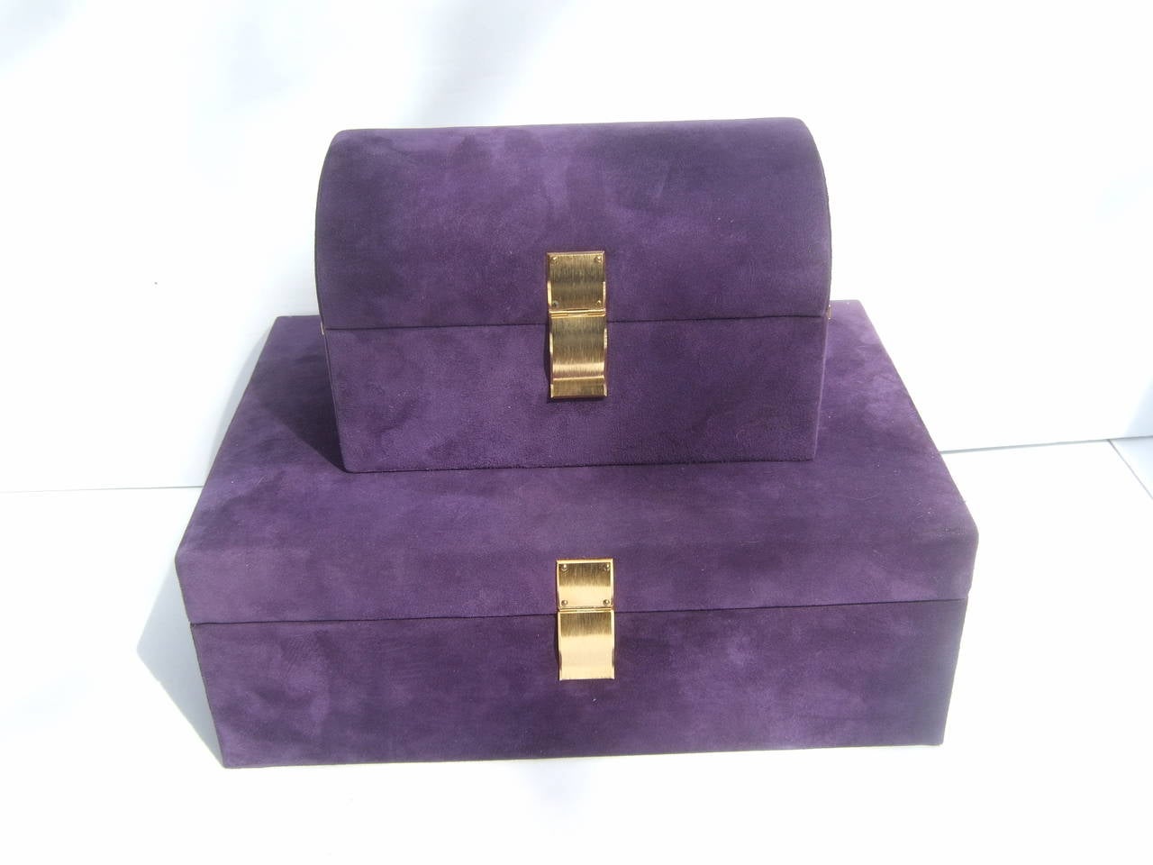Neiman Marcus Set of Violet Suede Jewelry Boxes Made in Italy at 1stDibs