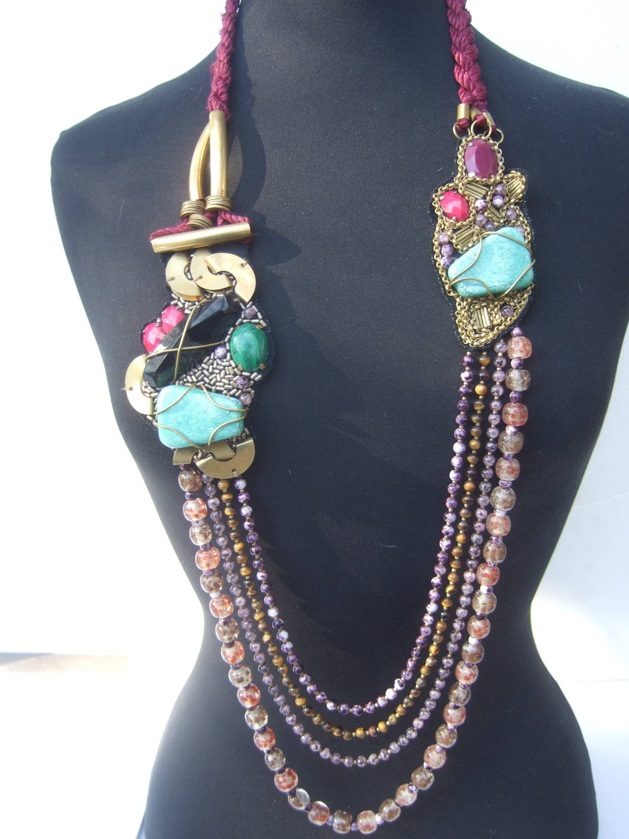 Artisan Stone and Glass Beaded Avant Garde Necklace For Sale at 1stdibs