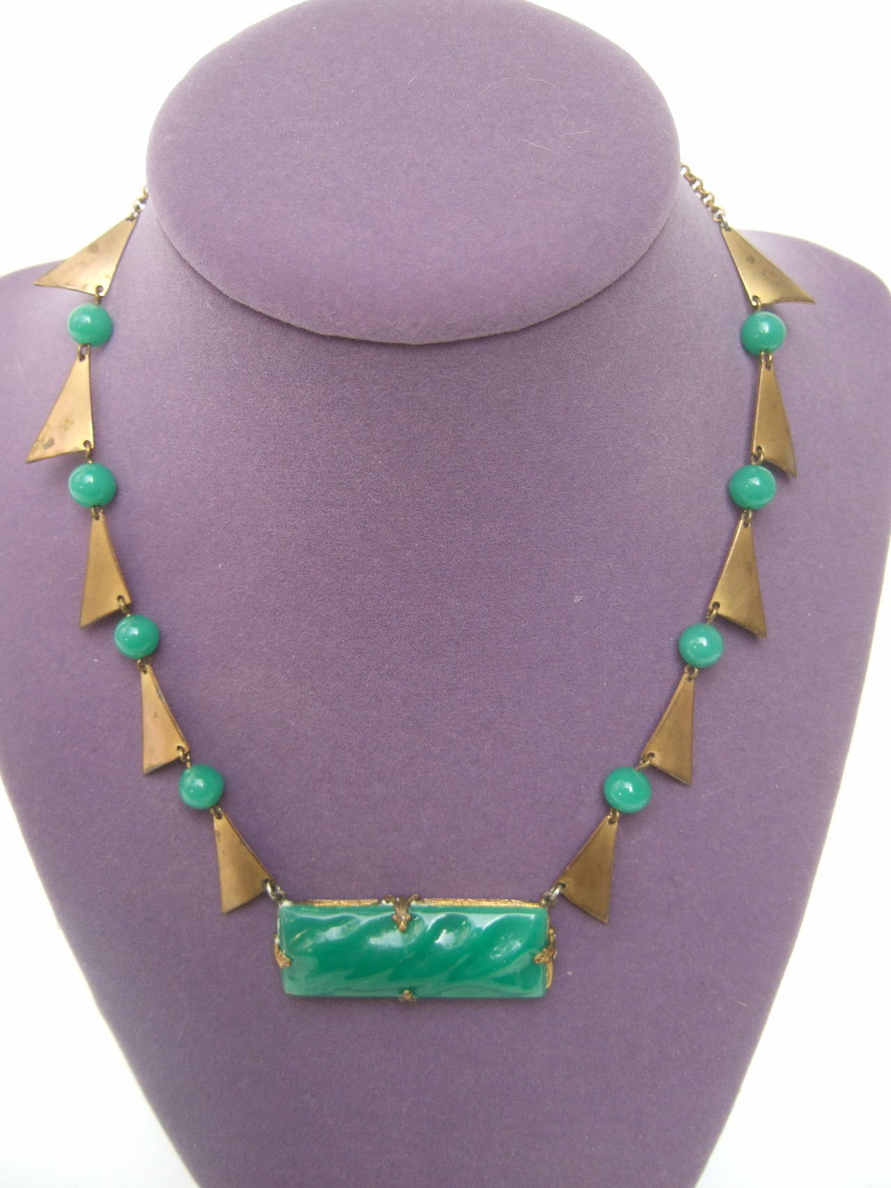 Art Deco Glass Jadeite Choker Necklace c 1940s at 1stDibs