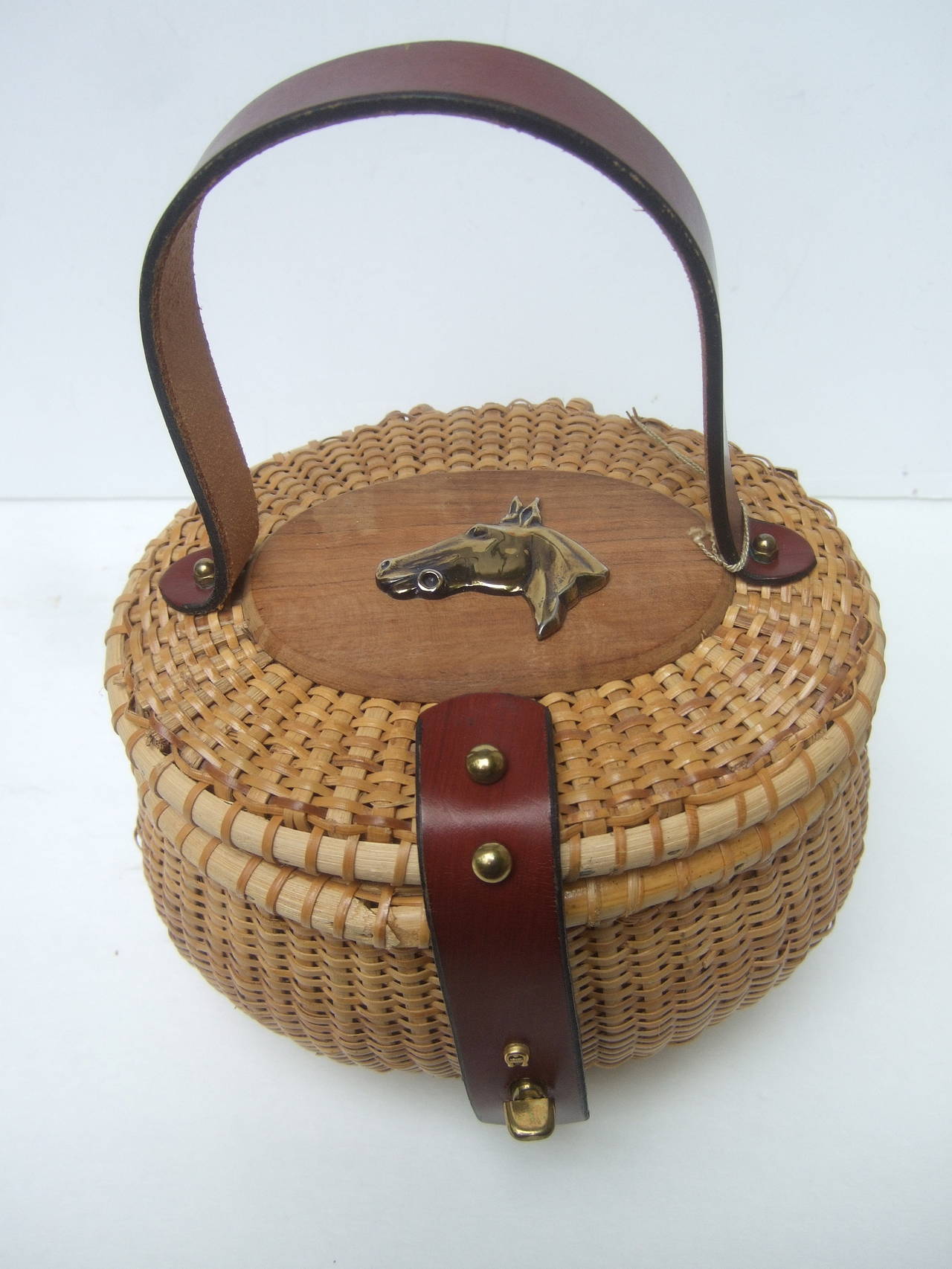 Oval Wicker Basket Equestrian Theme Handbag c 1970s at 1stDibs